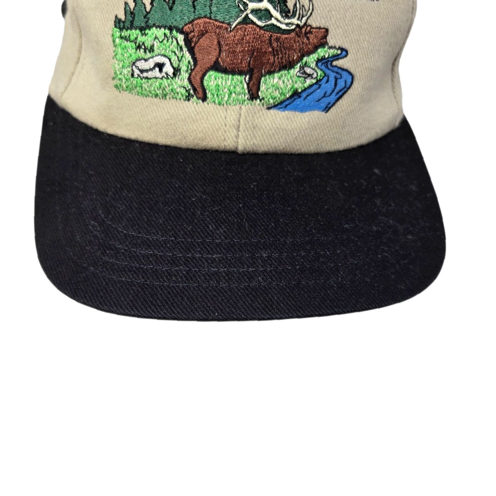 Vintage VINTAGE Grove Worldwide Hunting Hat Cap Tan/Black Canvas Strapback USA Embroidered Elk Outdoors Outdoors/Grove Worldwide Men Size ONE SIZE - 2 Thumbnail