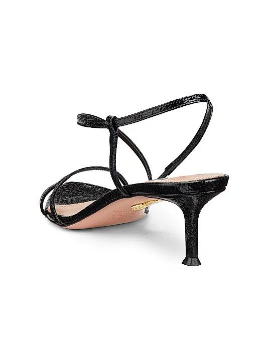 Aquazzura os11x1225 Tease 50MM Leather Kitten Heel Sandals in Black Size US 11 / IT 41 - 3 Thumbnail