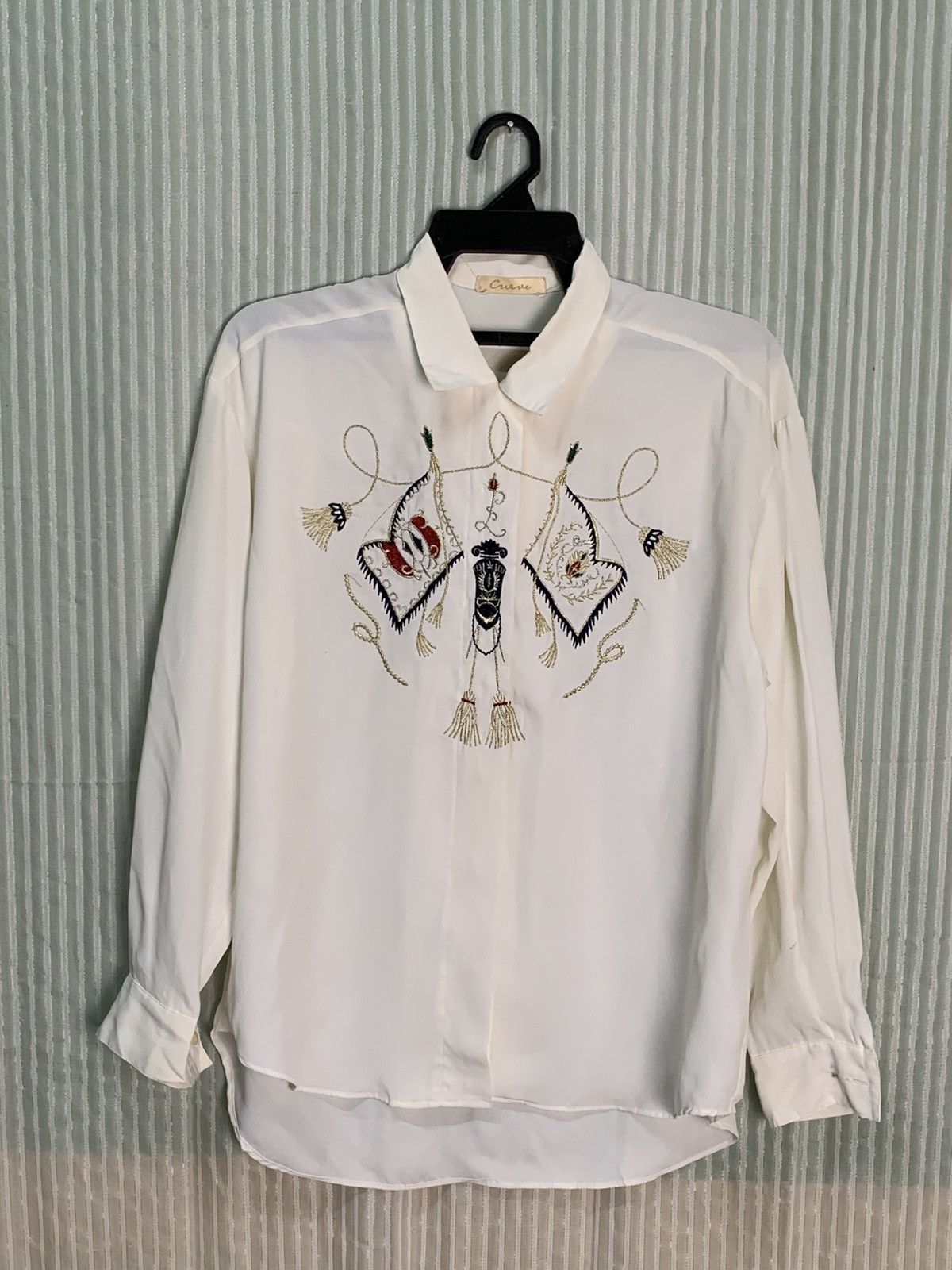 Vintage Rate Design Vintage Curve Long-Sleeved Button-Down Blouse Size L / US 10 / IT 46 - 1 Thumbnail