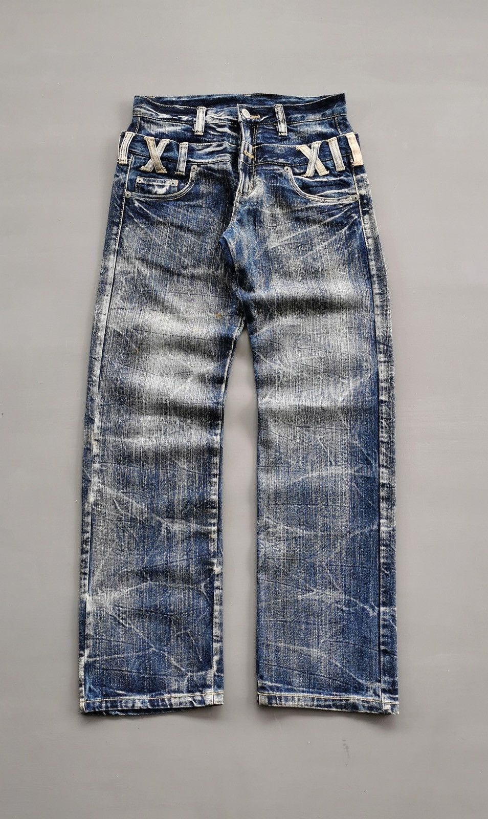 Japanese Brand Whiskers Unbrand Double Waist Faded Designs Jeans Size US 30 / EU 46 - 3 Thumbnail
