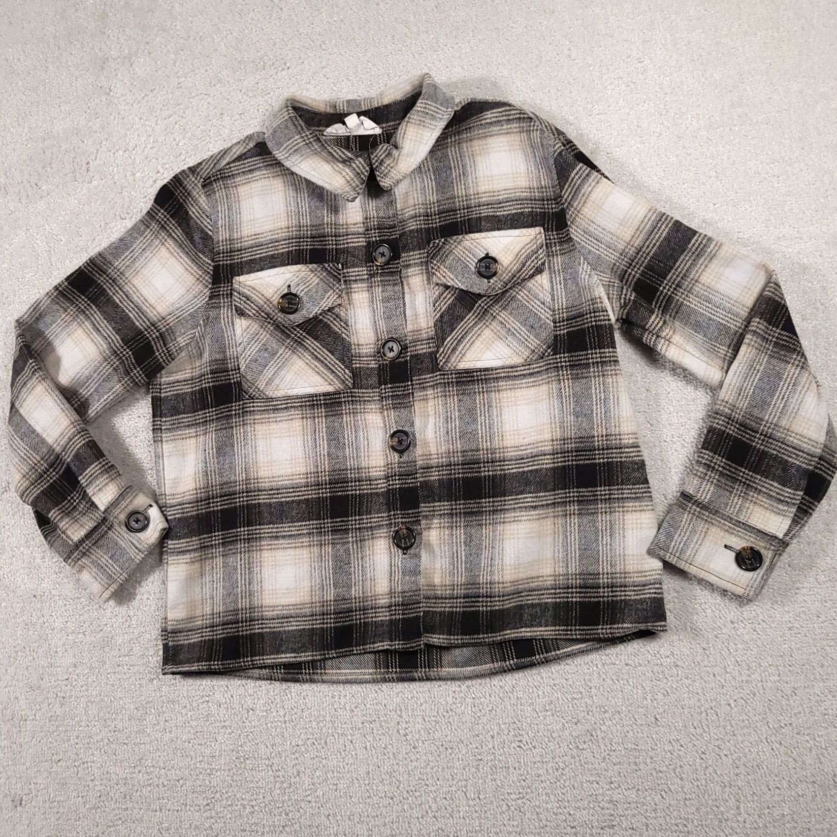 BB Dakota BB Dakota By Steve Madden Button Up Boxy Flannel Shacket Shirt Gray Plaid Womens Large L Size L / US 10 / IT 46 - 2 Thumbnail