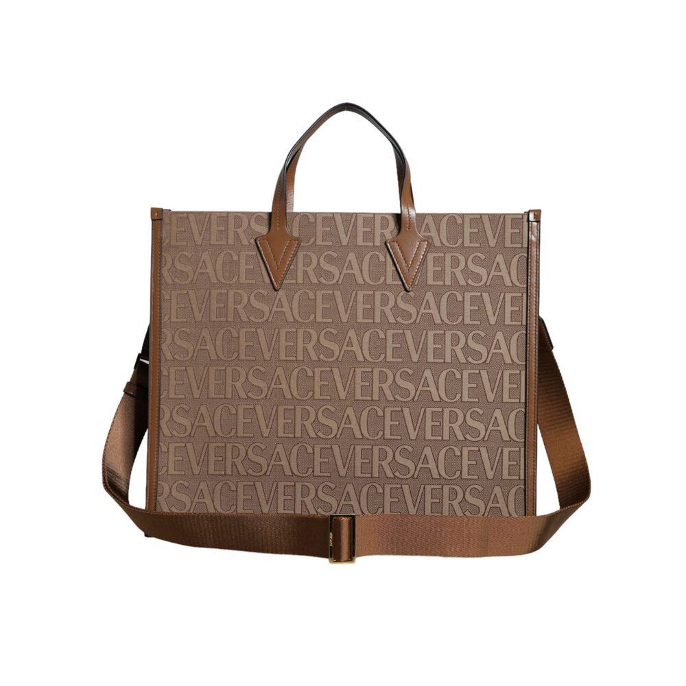 Versace Versace Brown Top Handle Jacquard Leather Logo Crossbody Tot Size ONE SIZE - 1 Thumbnail