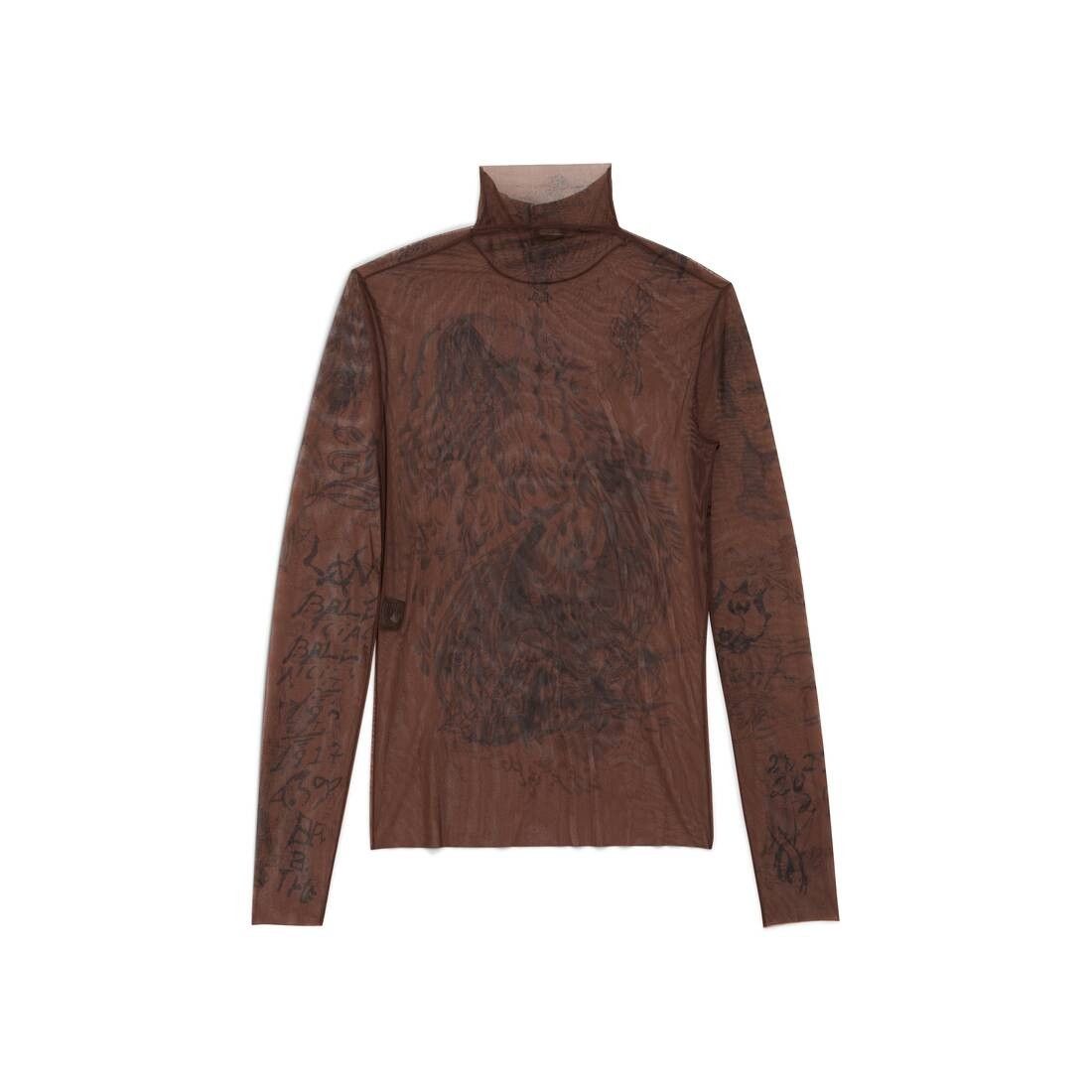 Balenciaga o1tr1nto0825 Tat Long Sleeve Top in Dark Brown Size US S / EU 44-46 / 1 - 2 Thumbnail