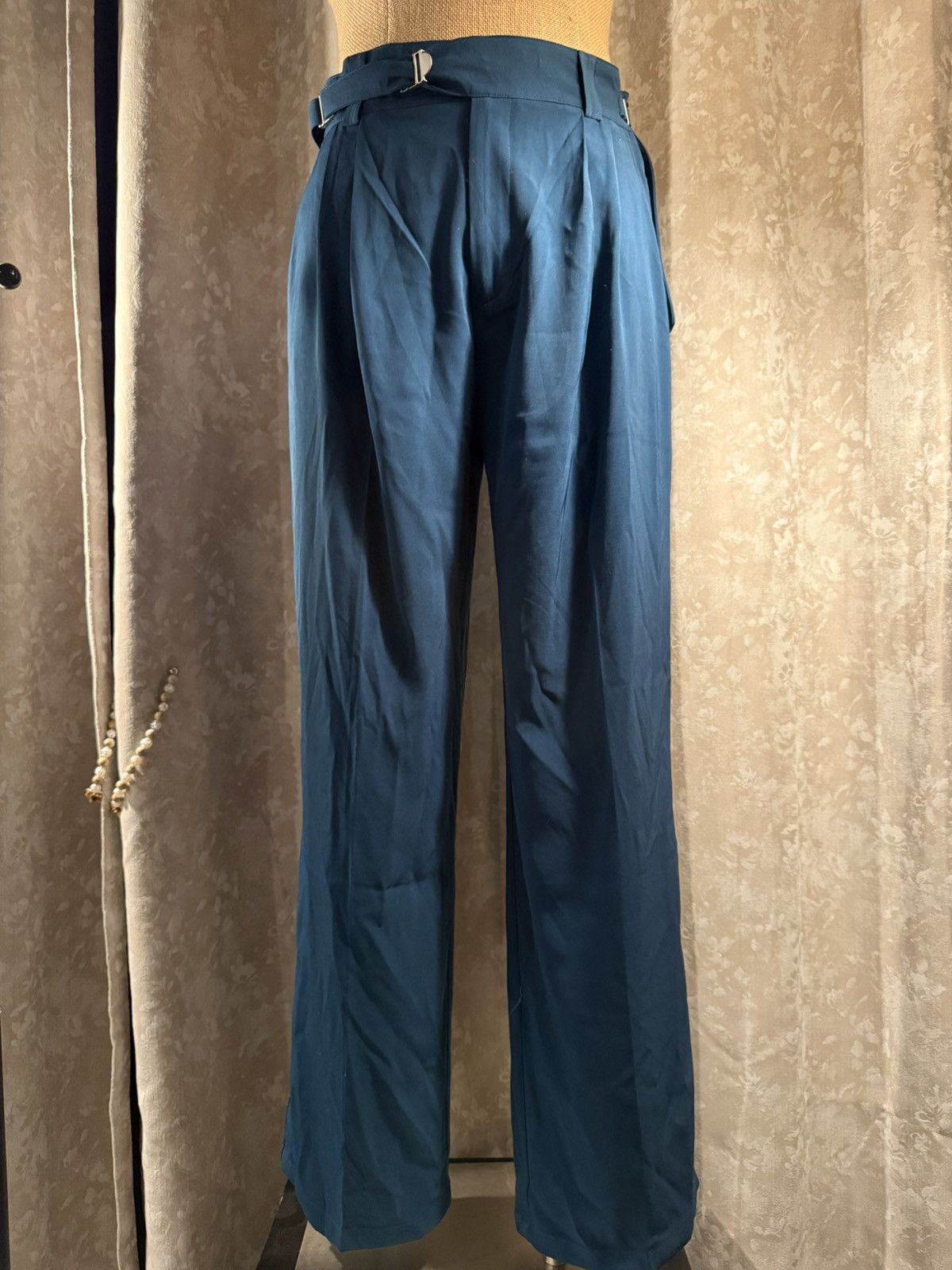 Designer Stylish Teal High-Waisted Trousers – Size 31 Size US 31 - 1 Thumbnail