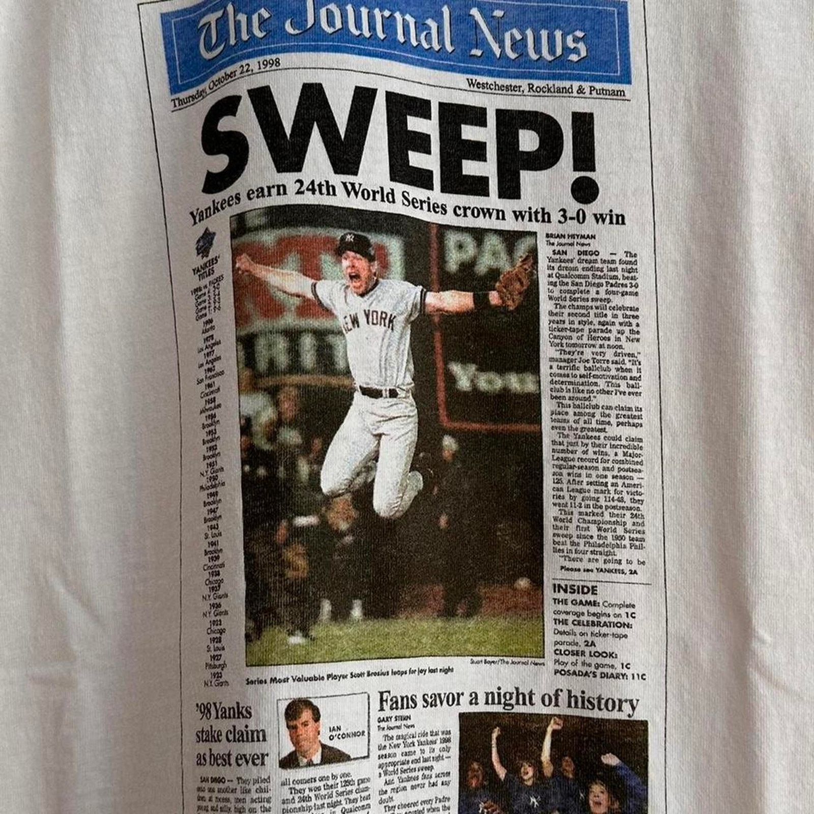 MLB × Vintage Vintage 1998 New York Yankees News Paper Shirt Size US XL / EU 56 / 4 - 3 Thumbnail