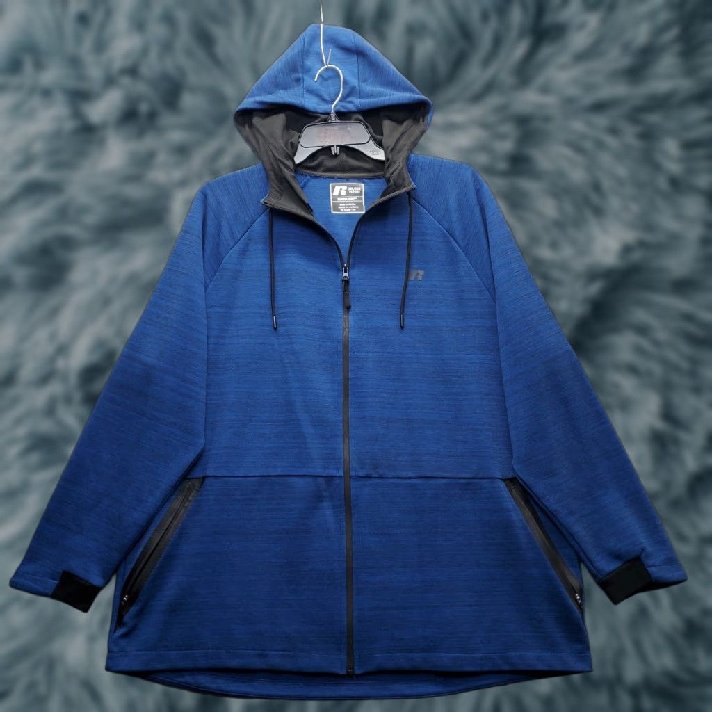 Vintage Russell Mens Tracksuit 2XL Blue Fusion Knit 2 Piece Full Zip Hooded Sweatshirt & Pants Athletic Casual Set Size US 39 - 1 Thumbnail