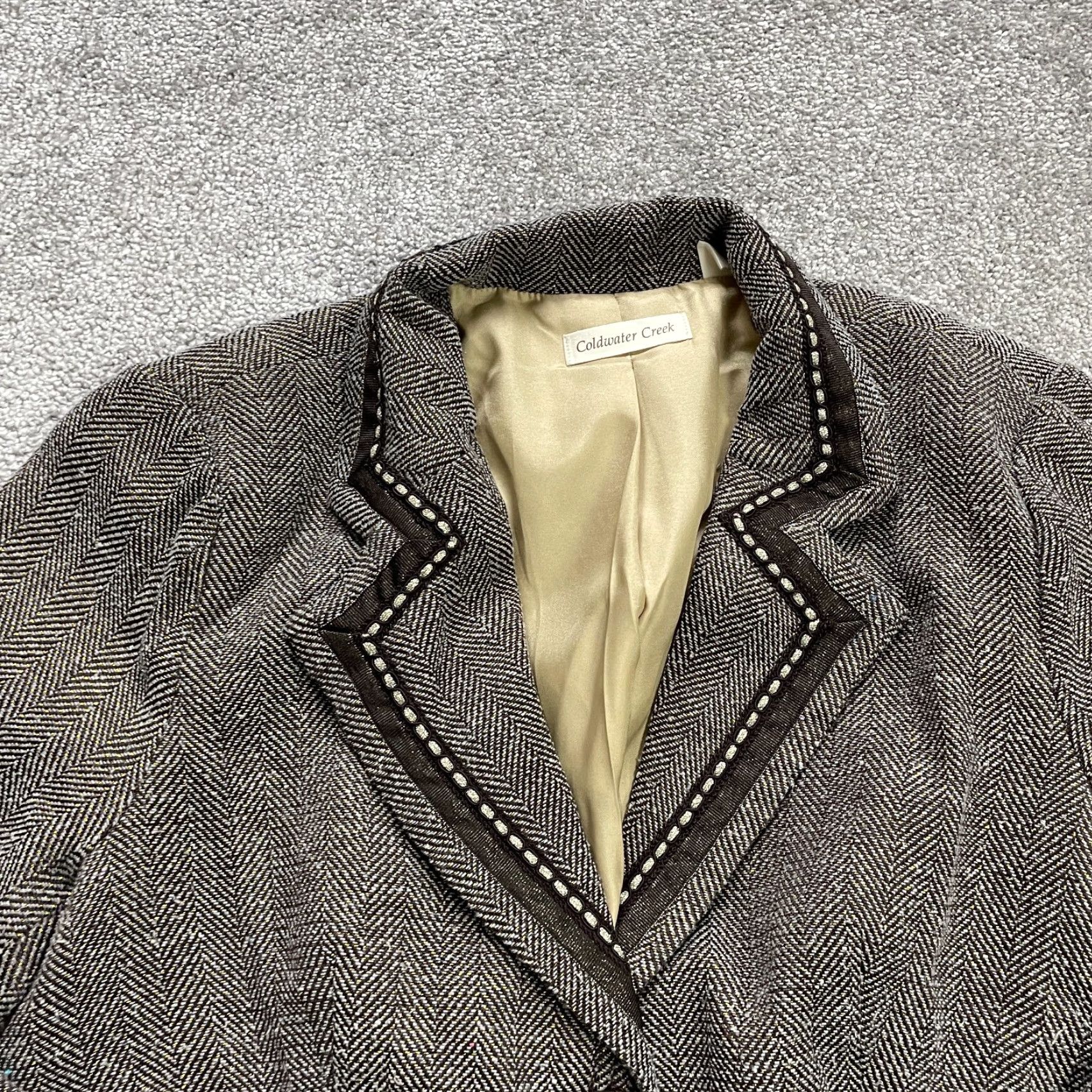 Coldwater Creek Coldwater Creek Blazer Jacket Womens 14 Brown Plaid Single-Breasted Notch Lapel Tweed Regular Fit Size XL / US 12-14 / IT 48-50 - 4 Thumbnail