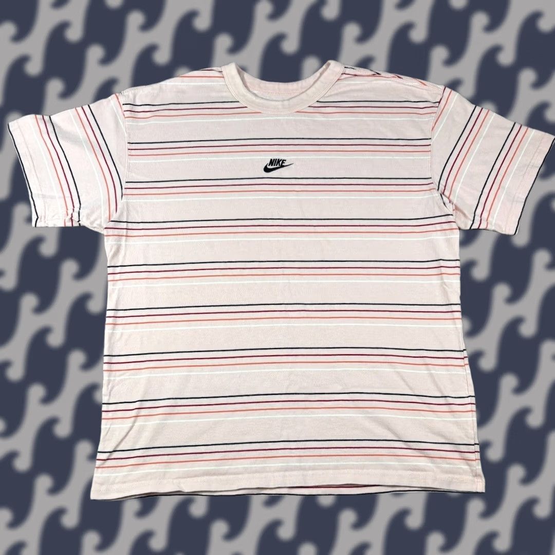 Nike Nike Tee Embroidered Center Swoosh T-Shirt Striped Salmon Men’s Size Large Size US L / EU 52-54 / 3 - 1 Thumbnail