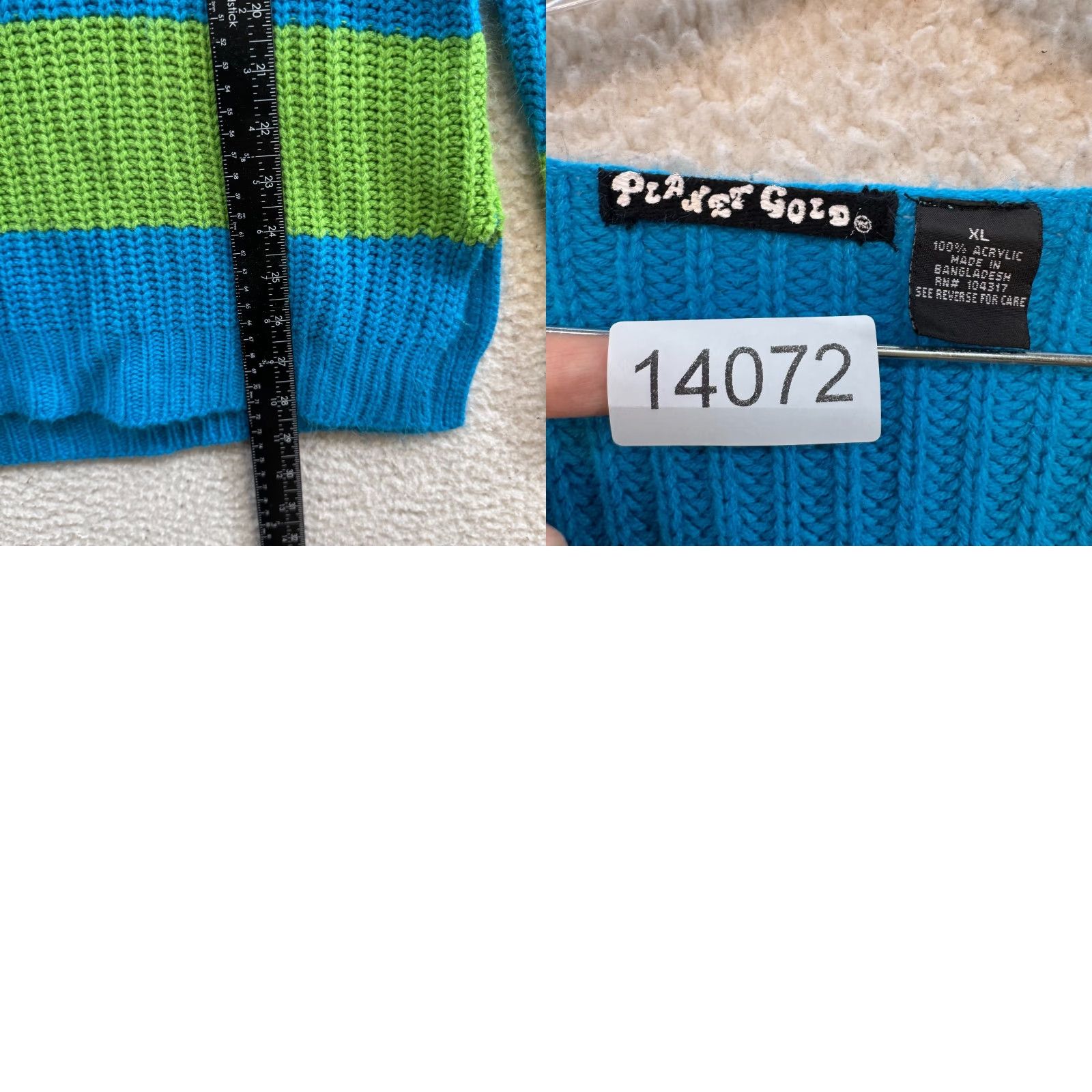 Vintage VINTAGE Y2K Sweater XL Blue Green Striped V-Neck Chunky Boho Fairy Grunge Planet Gold Mens Womens Girls Boys Clothing Size XL / US 12-14 / IT 48-50 - 8 Thumbnail
