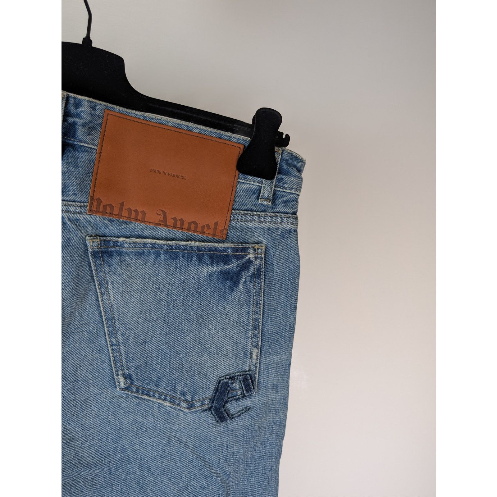 Palm Angels o1rshd1 LW Logo Denim Patches Regular Fit Jeans Light Blue Size US 30 / EU 46 - 15 Thumbnail