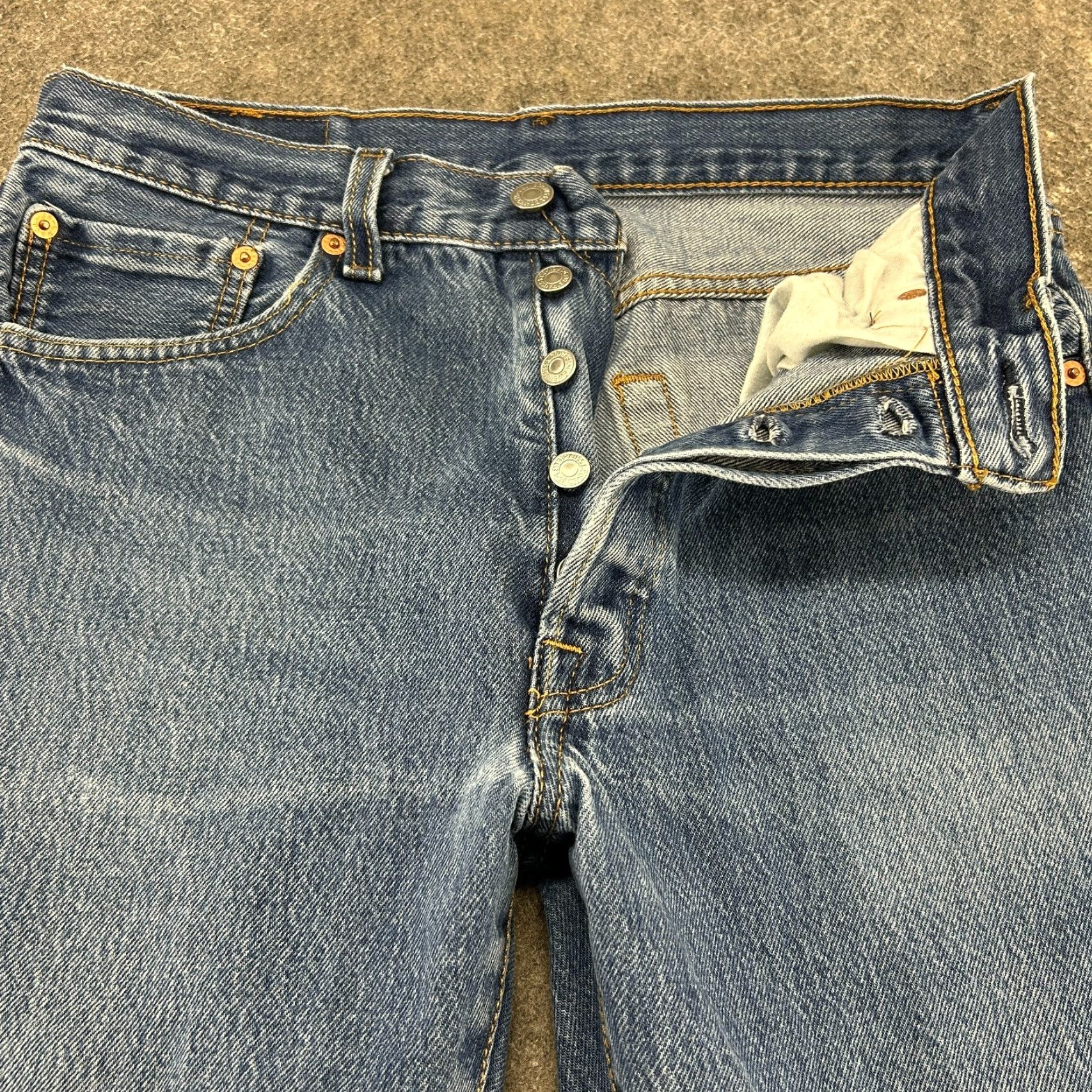 Levi's Levi's Jeans Men 32x34 501 Levi's 501 Series Medium Wash Blue Regular Straight Distressed Pockets 5-Pocket Denim Button Fly Size US 32 / EU 48 - 2 Thumbnail