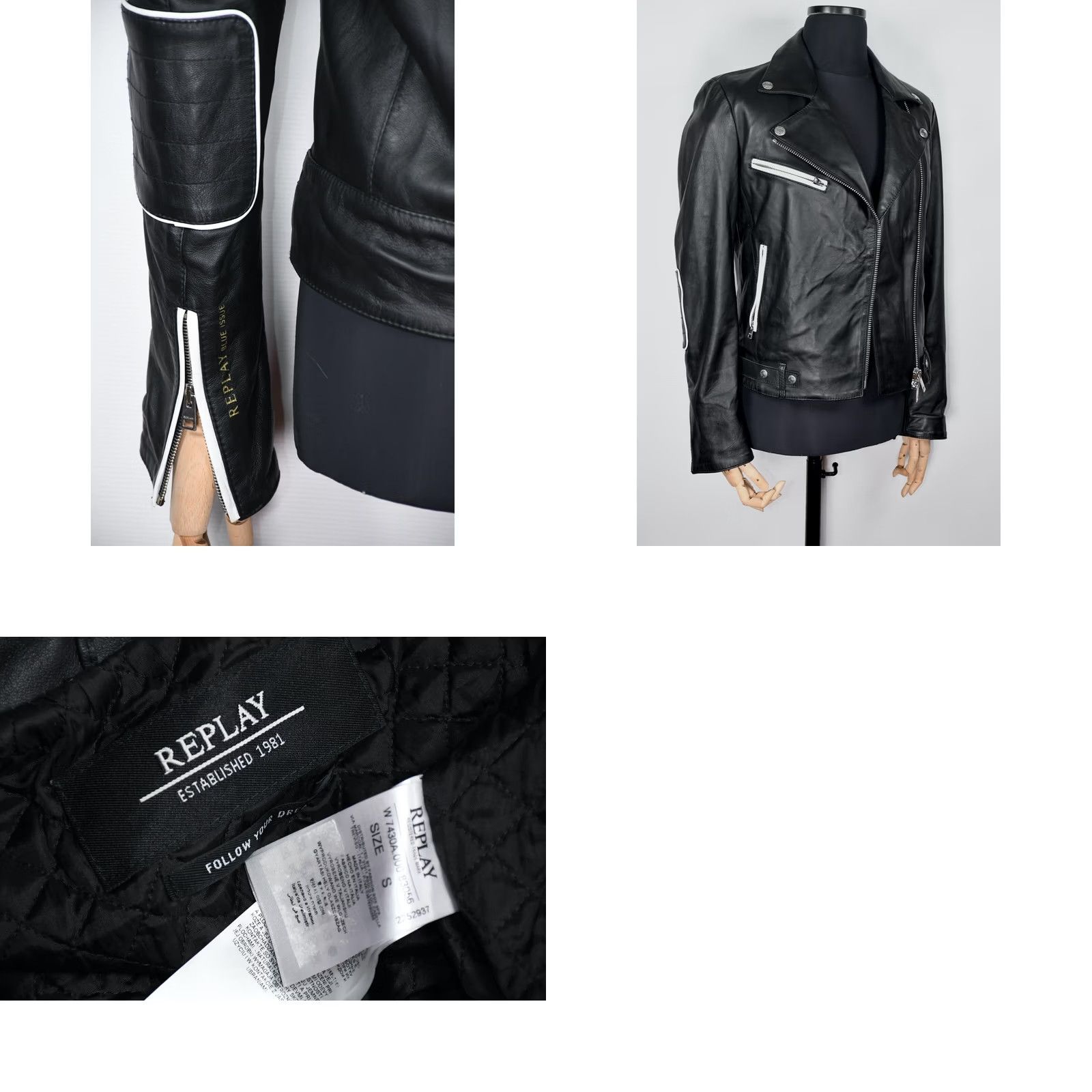 Replay REPLAY W7430A Lambskin Leather Biker Black Jacket Women's S Size - Women, Jacket, Black, Leather, Biker, Replay Size S / US 4 / IT 40 - 8 Thumbnail