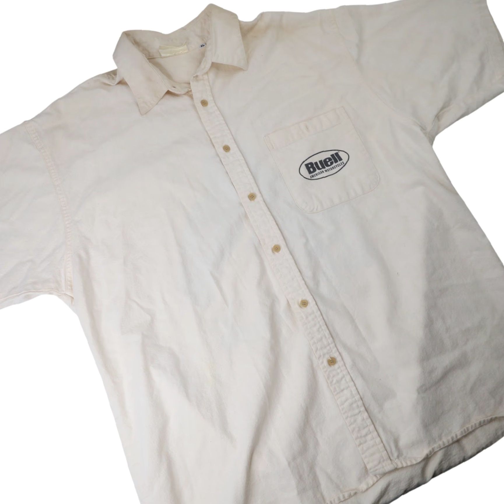 Harley Davidson VINTAGE Harley Davidson Buell Graphic Button Up Work Shirt Mens XL White 1996 90s Size US XL / EU 56 / 4 - 4 Thumbnail
