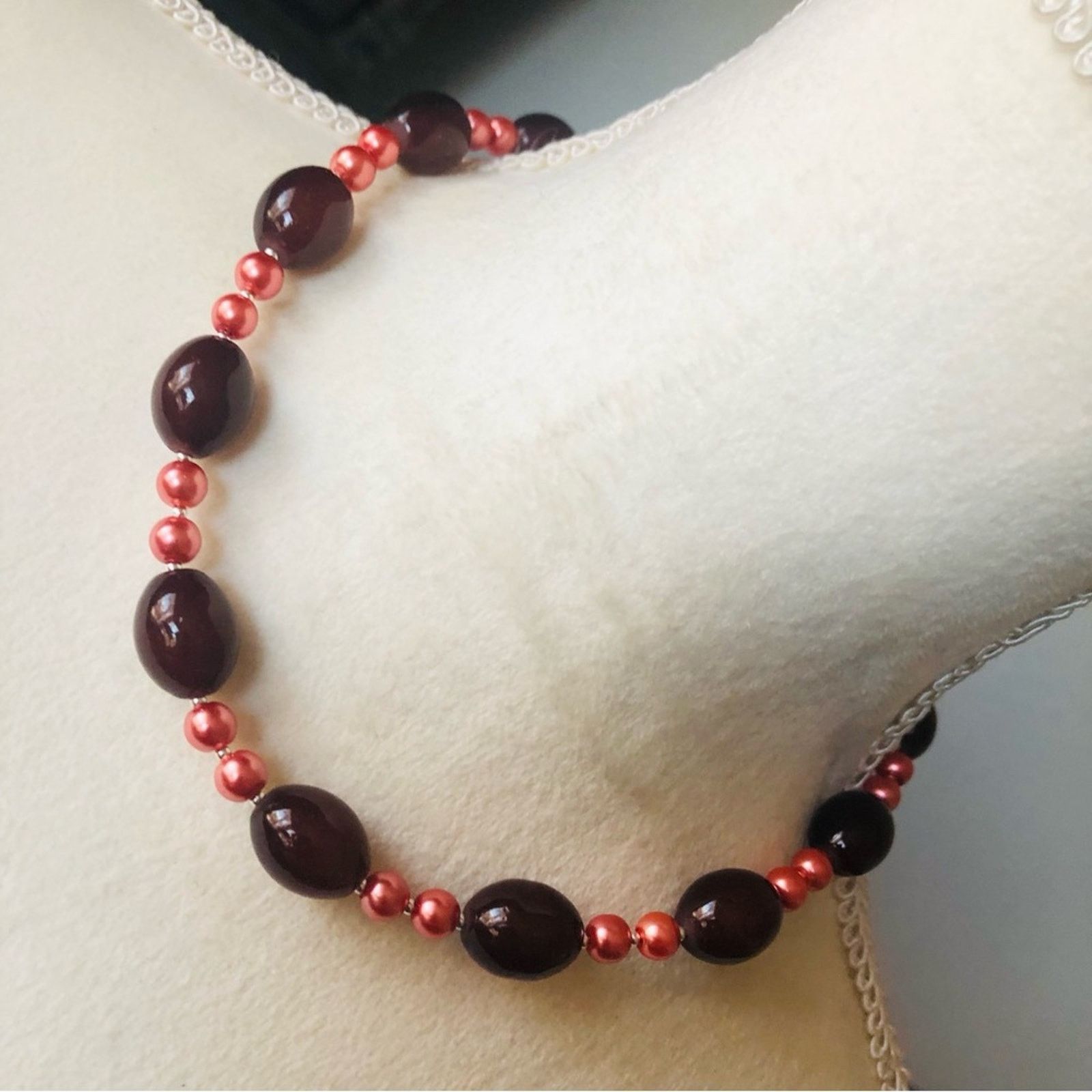 Handmade Handcrafted repurpose barrel almandine garnet Pearl necklace Size ONE SIZE - 1 Thumbnail
