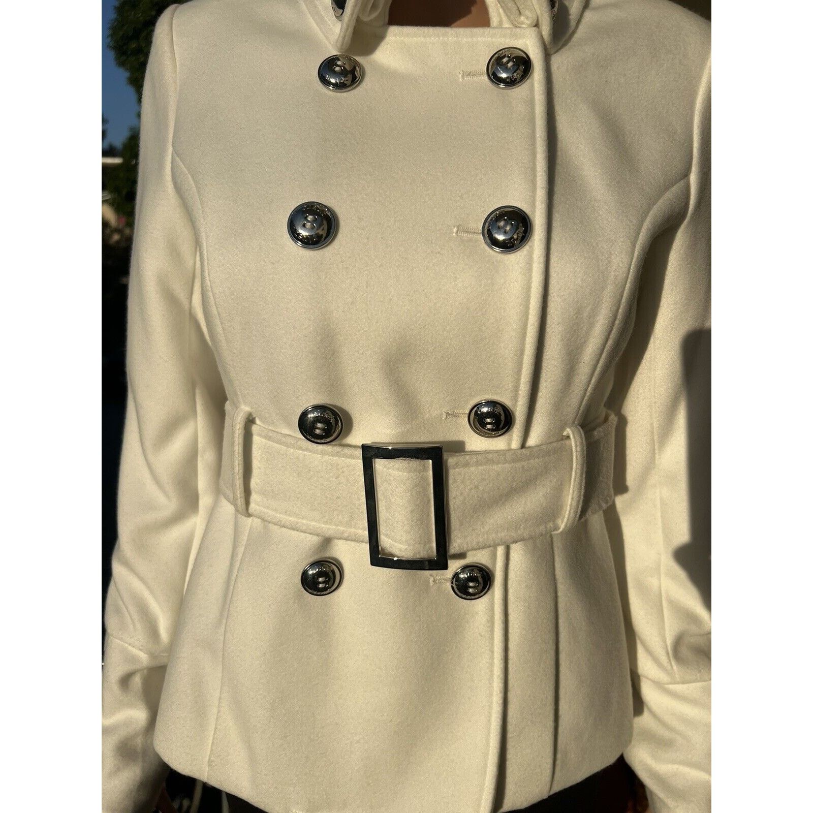 Black Rivet Black Rivet Women’s White Pea Coat Belted Buttons Xs Size XS / US 0-2 / IT 36-38 - 4 Thumbnail