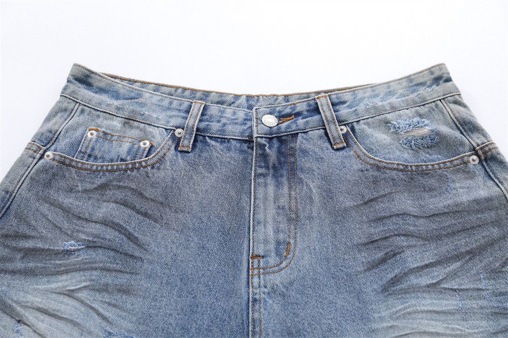 Vintage Punk Washed & Distressed Wide-Leg Denim Shorts Size US 32 / EU 48 - 3 Thumbnail