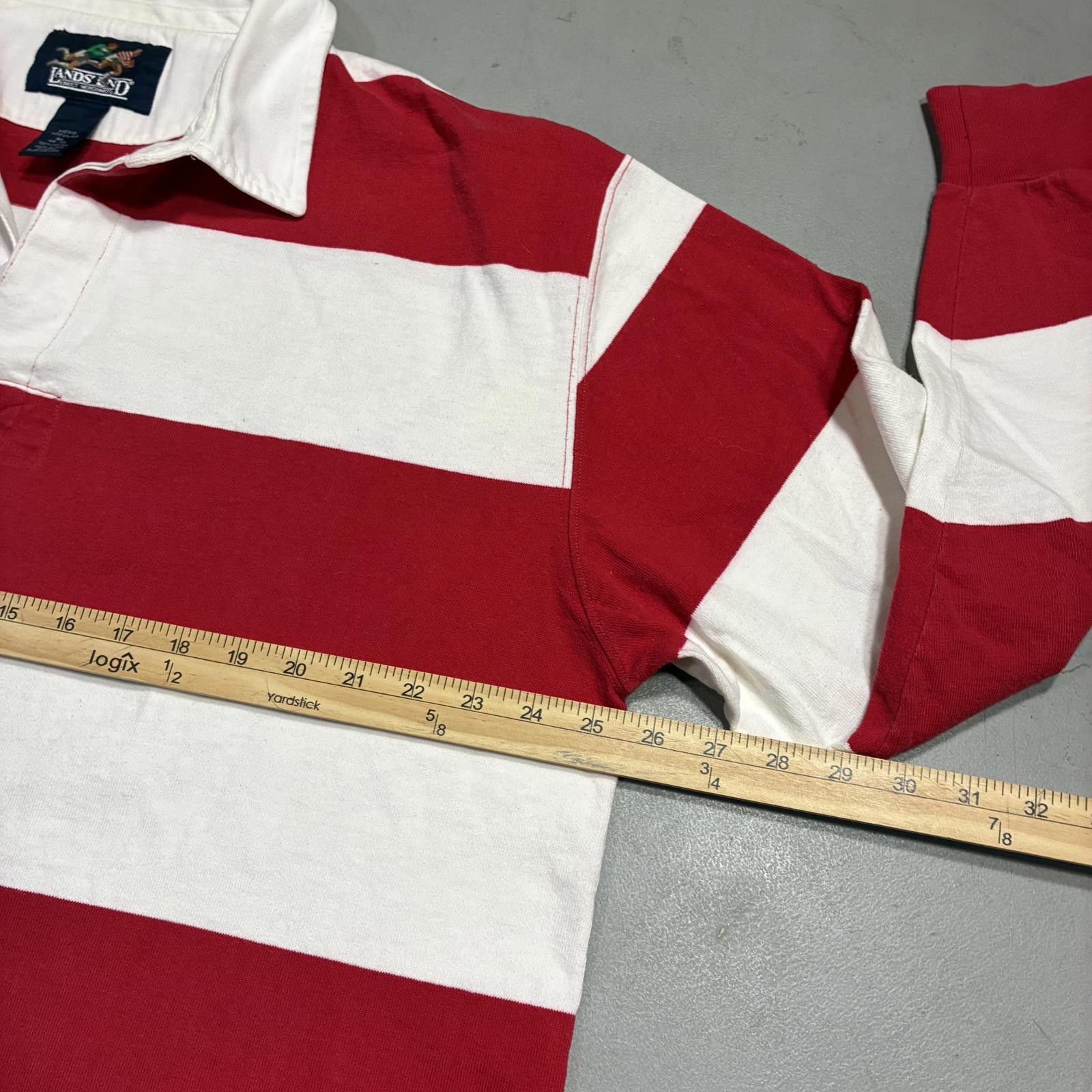 Lands' End Vintage 90s Lands End Striped Rugby Polo Shirt Men's XL Red Size US XL / EU 56 / 4 - 8 Thumbnail
