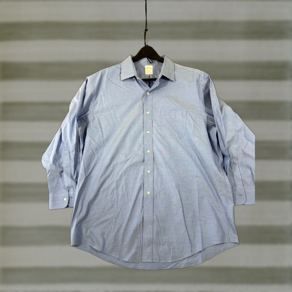 Brooks Brothers Brooks Brothers Dress Shirt Mens 17 1/2-33 Blue Stretch Madison Fit Non-Iron Regular Long Sleeve Button Cuff Chest 53 in Solid" Size 48R - 1 Thumbnail