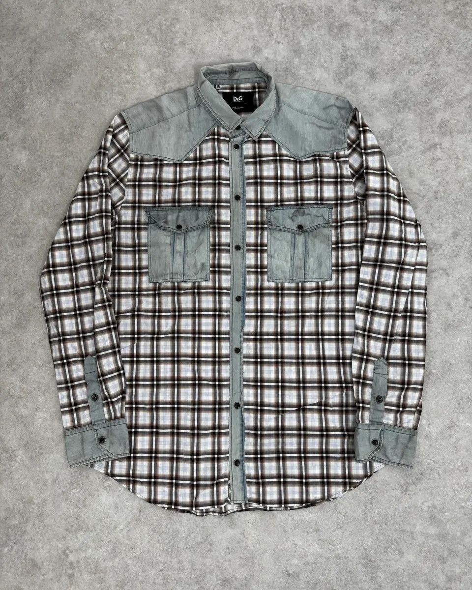 Dolce & Gabbana 2000s Dolce & Gabbana Cargo Hybrid Checkered Brown & White Shirt Size US M / EU 48-50 / 2 - 1 Thumbnail
