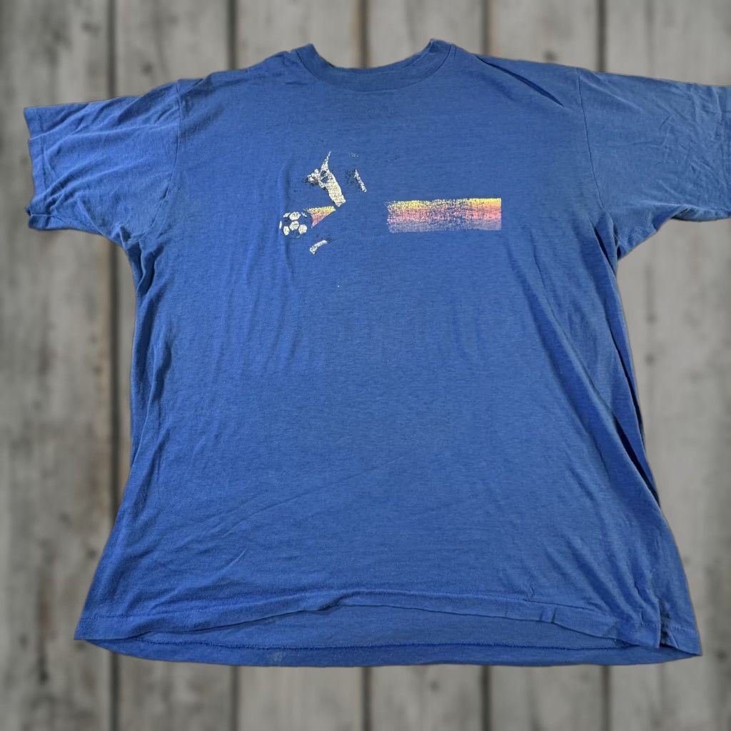 Vintage VINTAGE Soccer Shirt Mens XL Blue Distressed Graphic Tee 80s 90s Rare Size US XL / EU 56 / 4 - 1 Thumbnail