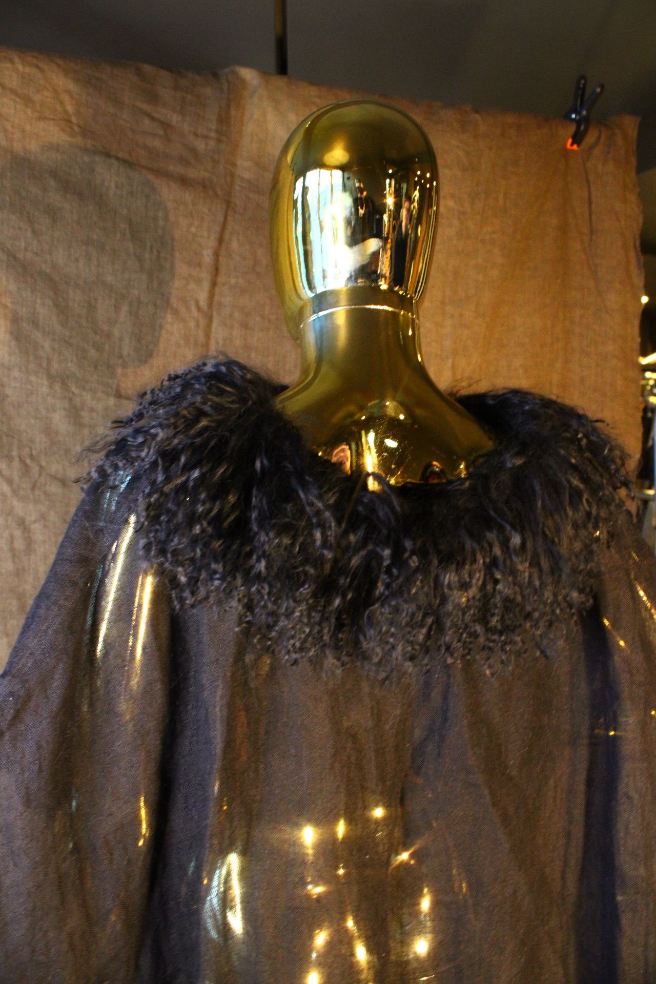 Other Black linen Poncho with real Mongolian Fur Neckline Size US XS / EU 42 / 0 - 8 Thumbnail