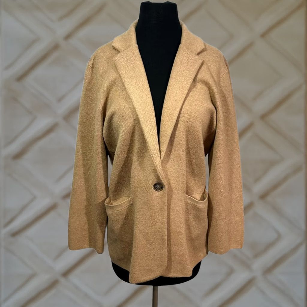 Vintage J Crew Coatigan Camel Wool Blend Knit Blazer Single Button Cardigan Sm Women's S Brown Overcoat Jacket Size S / US 4 / IT 40 - 1 Thumbnail
