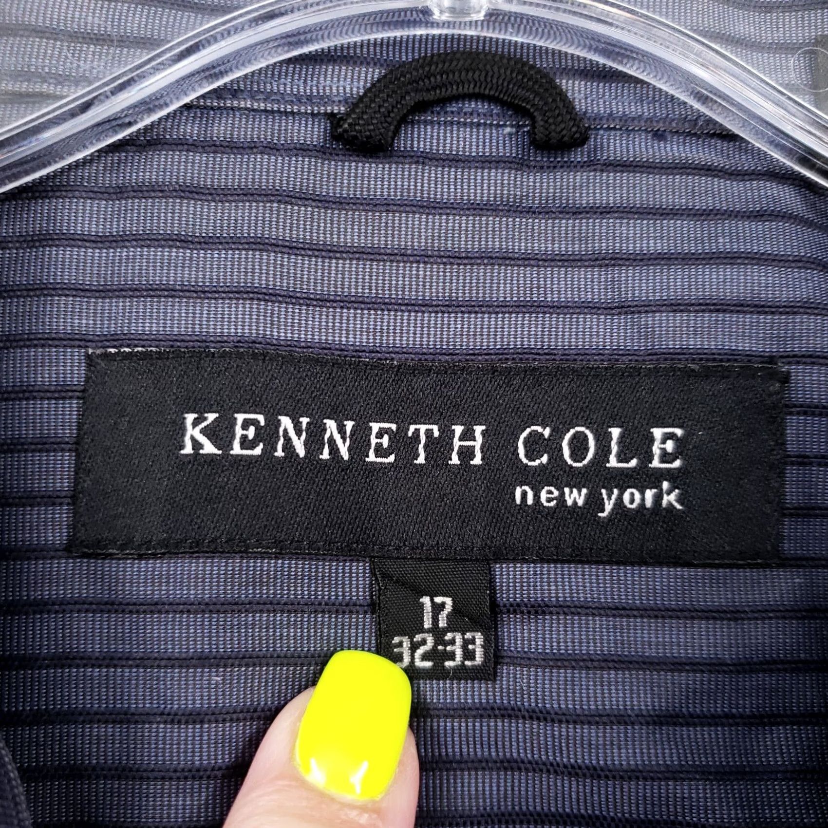 Kenneth Cole Kenneth Cole Dress Shirt 17 Blue Stripe Long Sleeve Button Up Collared Mens Size 46R - 3 Thumbnail