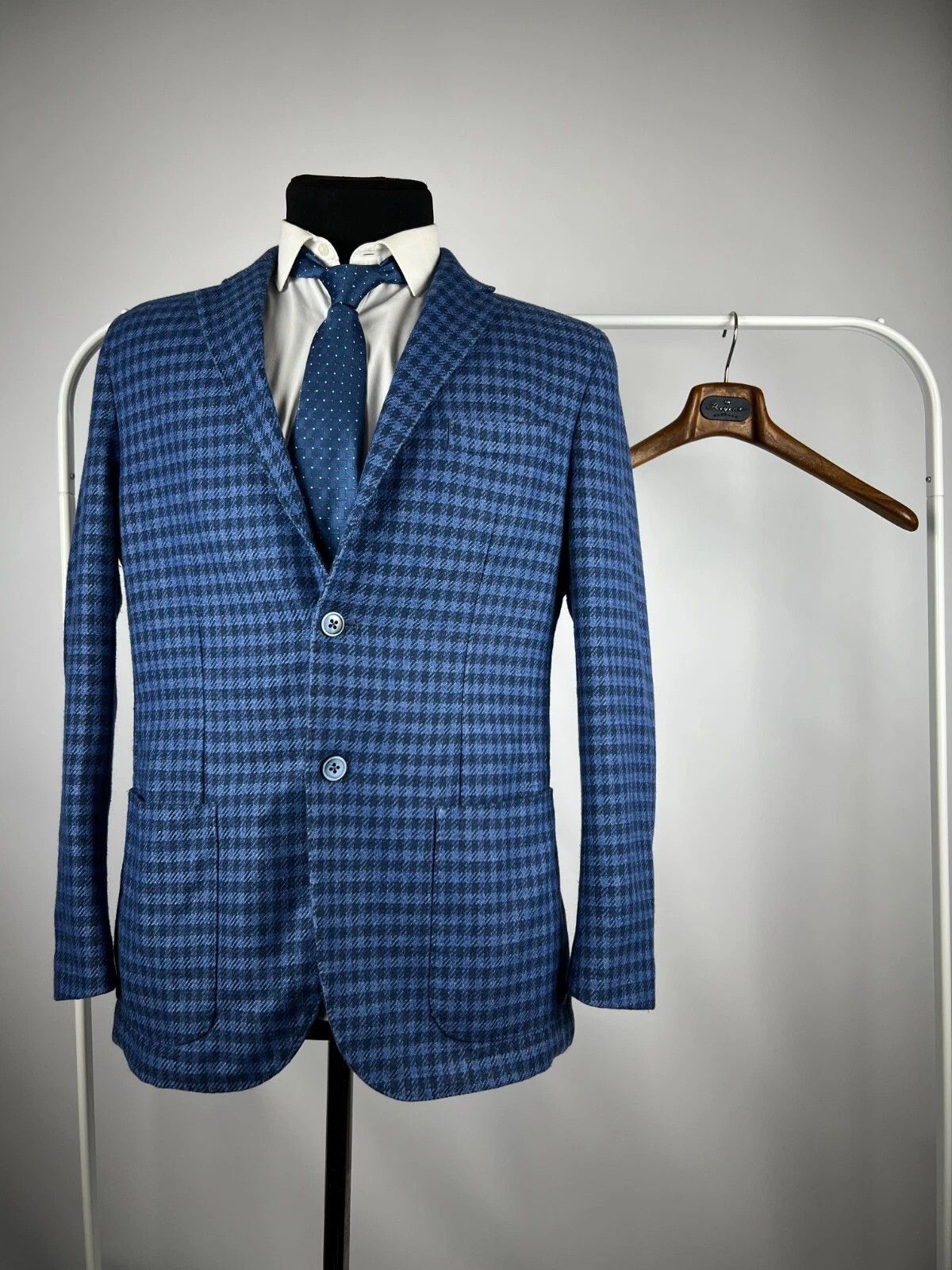 Boggi Milano Check Unlined Wool Blend Patch Pocket Blazer