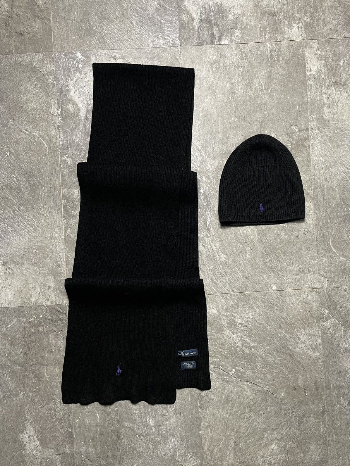 Polo Ralph Lauren Polo Ralph Lauren Hat Scarf Set Black Lambs Wool Vintage Size ONE SIZE - 1 Thumbnail