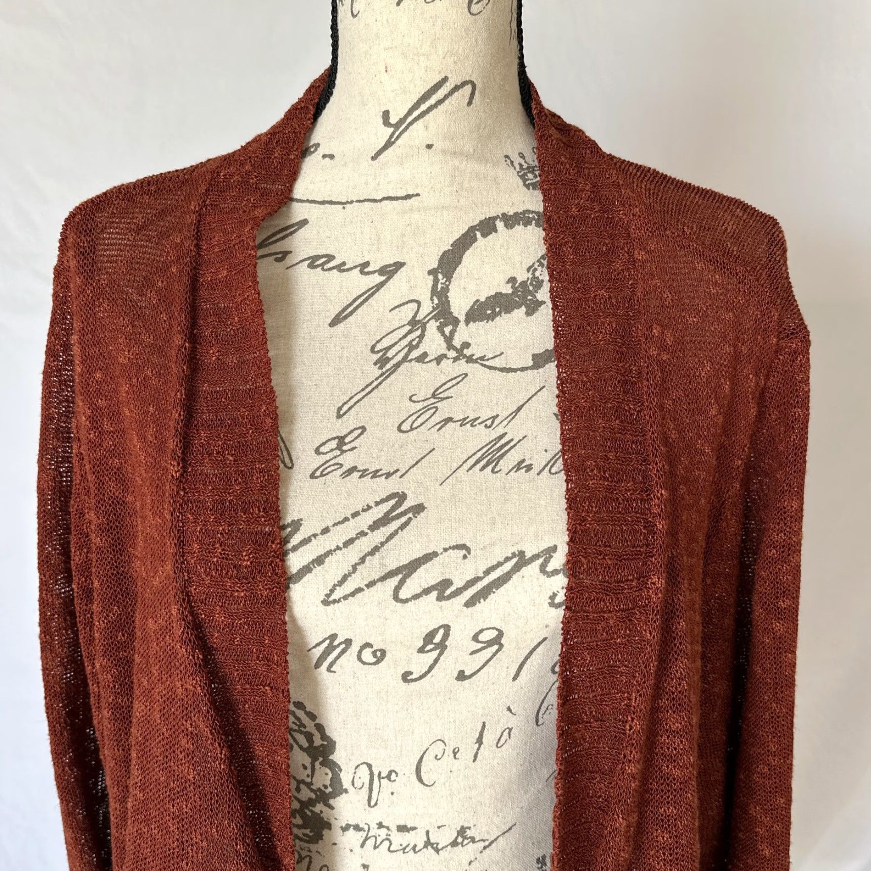 Eileen Fisher Eileen Fisher Cardigan Sweater Womens 1X Rust Open Knit Lightweight Draped Bohemian Size XL / US 12-14 / IT 48-50 - 2 Thumbnail