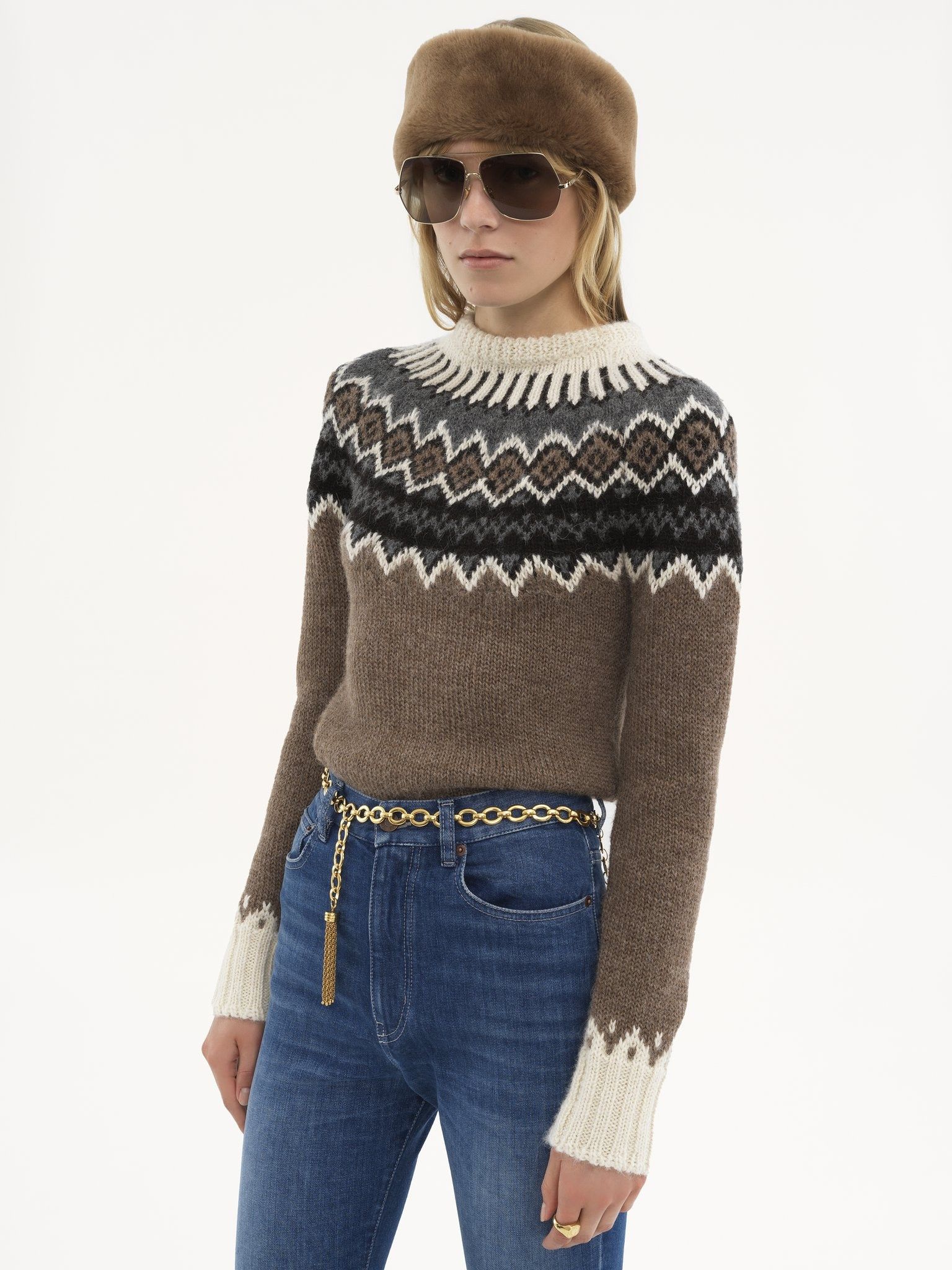 Chloe o1loc1c11125 Mockneck Fitted Sweater in Brown/Beige Size S / US 4 / IT 40 - 3 Thumbnail