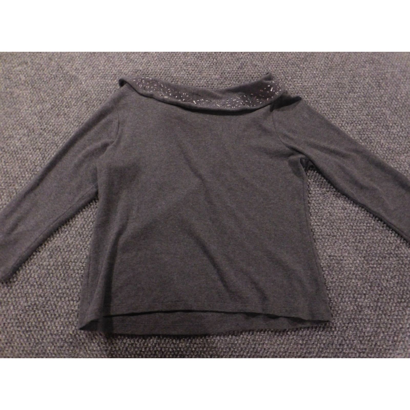 Vintage Rafaella Womens Sweater L Gray Pullover Stretch Cable-Knit Long Sleeve Raglan Button Cowl Neck Knit Cotton Wool Size L / US 10 / IT 46 - 7 Thumbnail