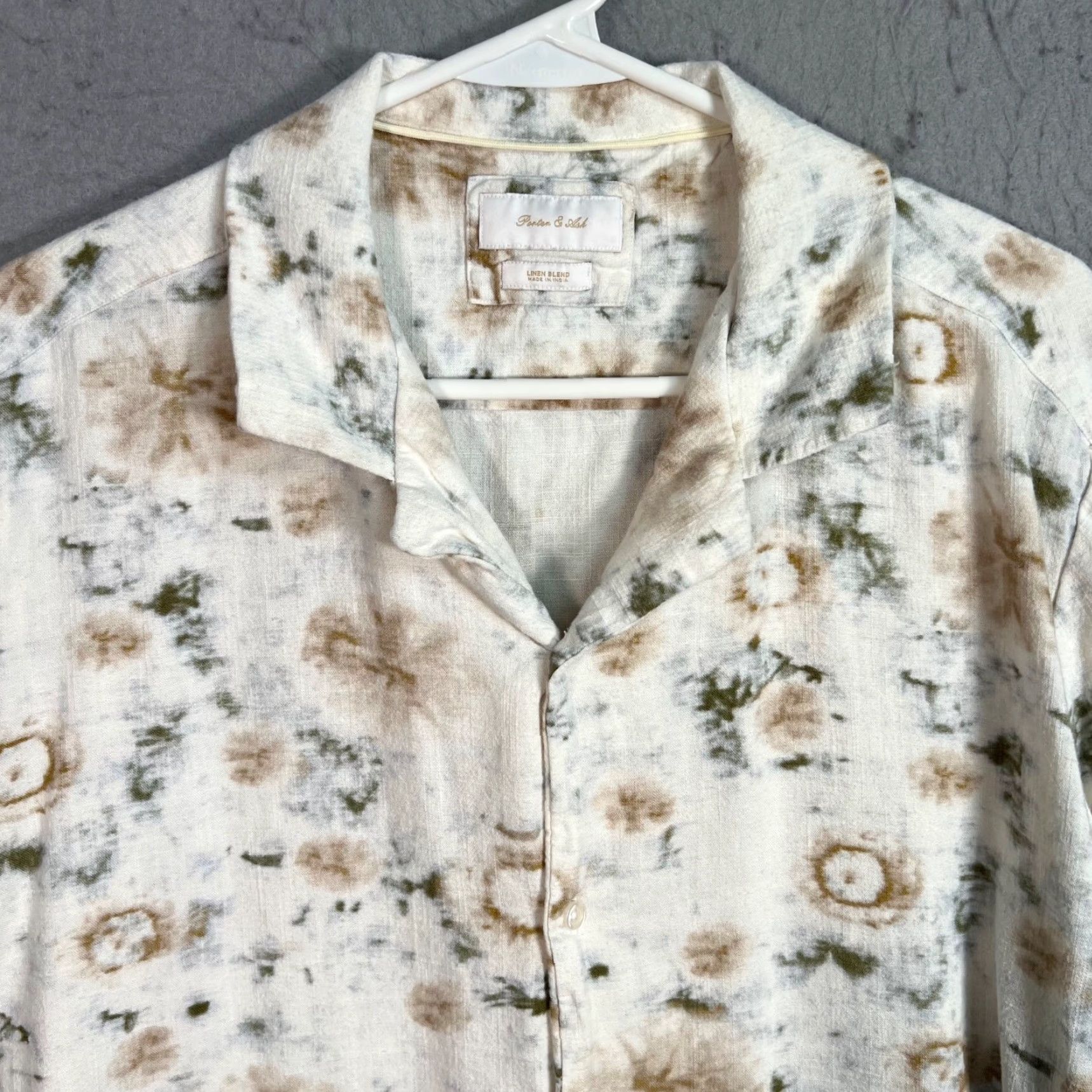 ASH Porter & Ash Mens XL Tie Dye Linen Blend Short Sleeve Button Up Shirt Size US XL / EU 56 / 4 - 5 Thumbnail