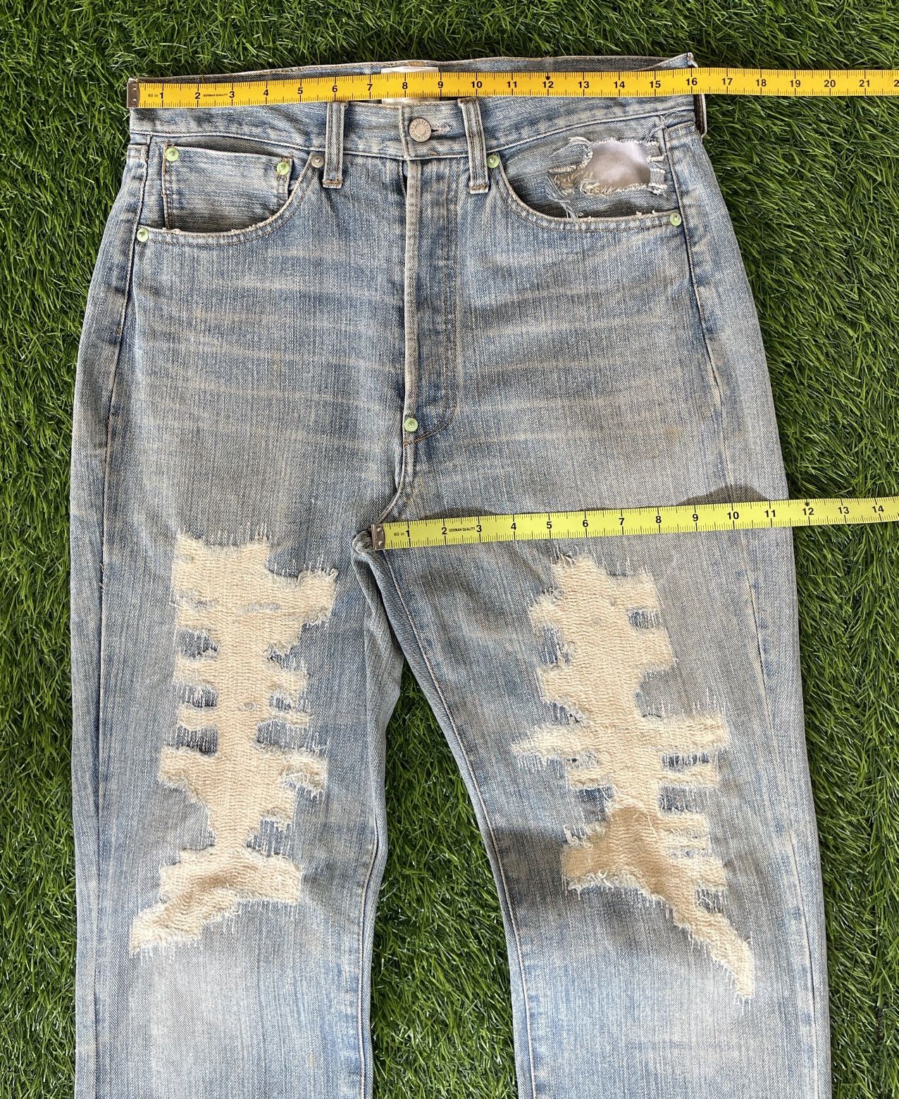 Helmut Lang RARE‼️Vintage TRASHED🔥EXHIBITIONIST🔥Light Blue Wash Denim Size US 32 / EU 48 - 7 Thumbnail