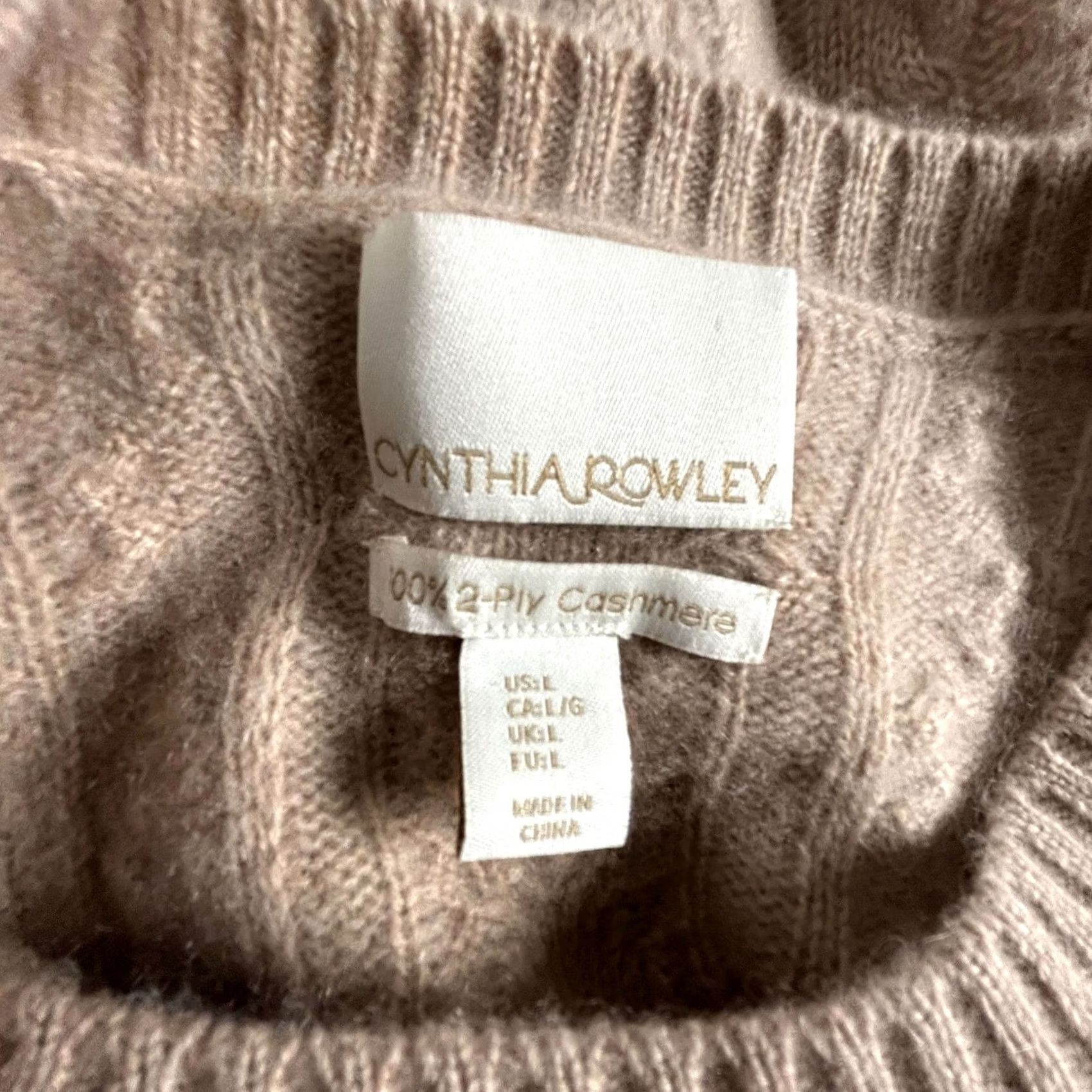 Cynthia Rowley Cynthia Rowley Womens Beige Cashmere Cable Knit Sweater Large Crew Neck Pullover Knit Size L / US 10 / IT 46 - 3 Thumbnail