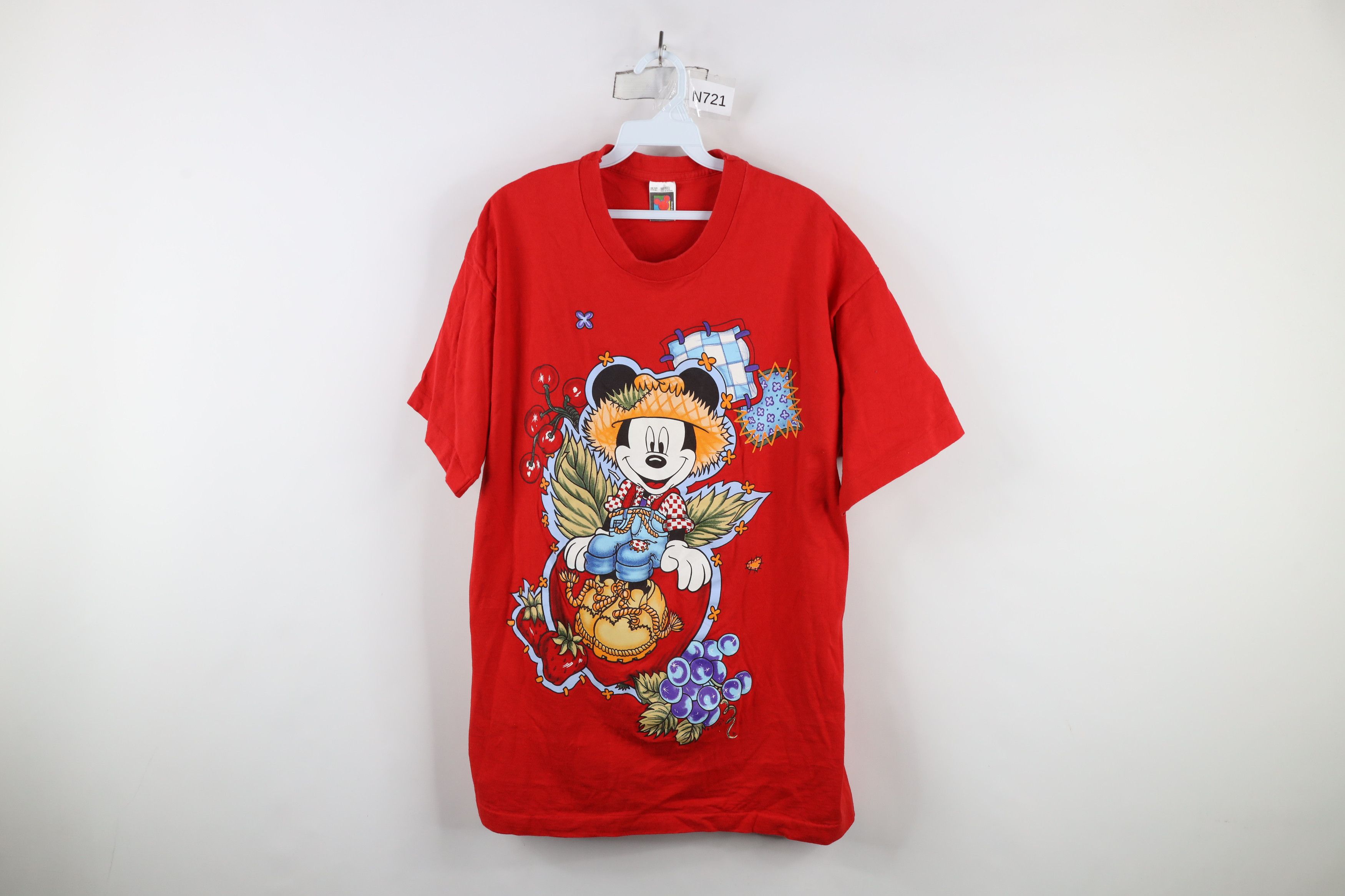 Disney × Vintage Vintage 90s Disney Country Mickey Mouse Farm T-Shirt Red USA Size ONE SIZE - 1 Thumbnail