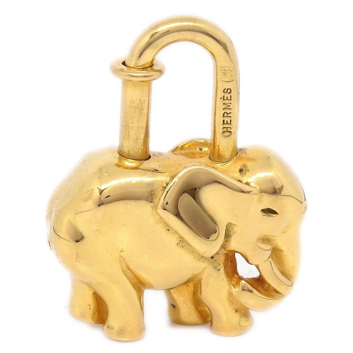 image of Hermes 1988 Limited Elephant Cadena Lock Bag Charm Gold Small Good 62408 in Black, Women's