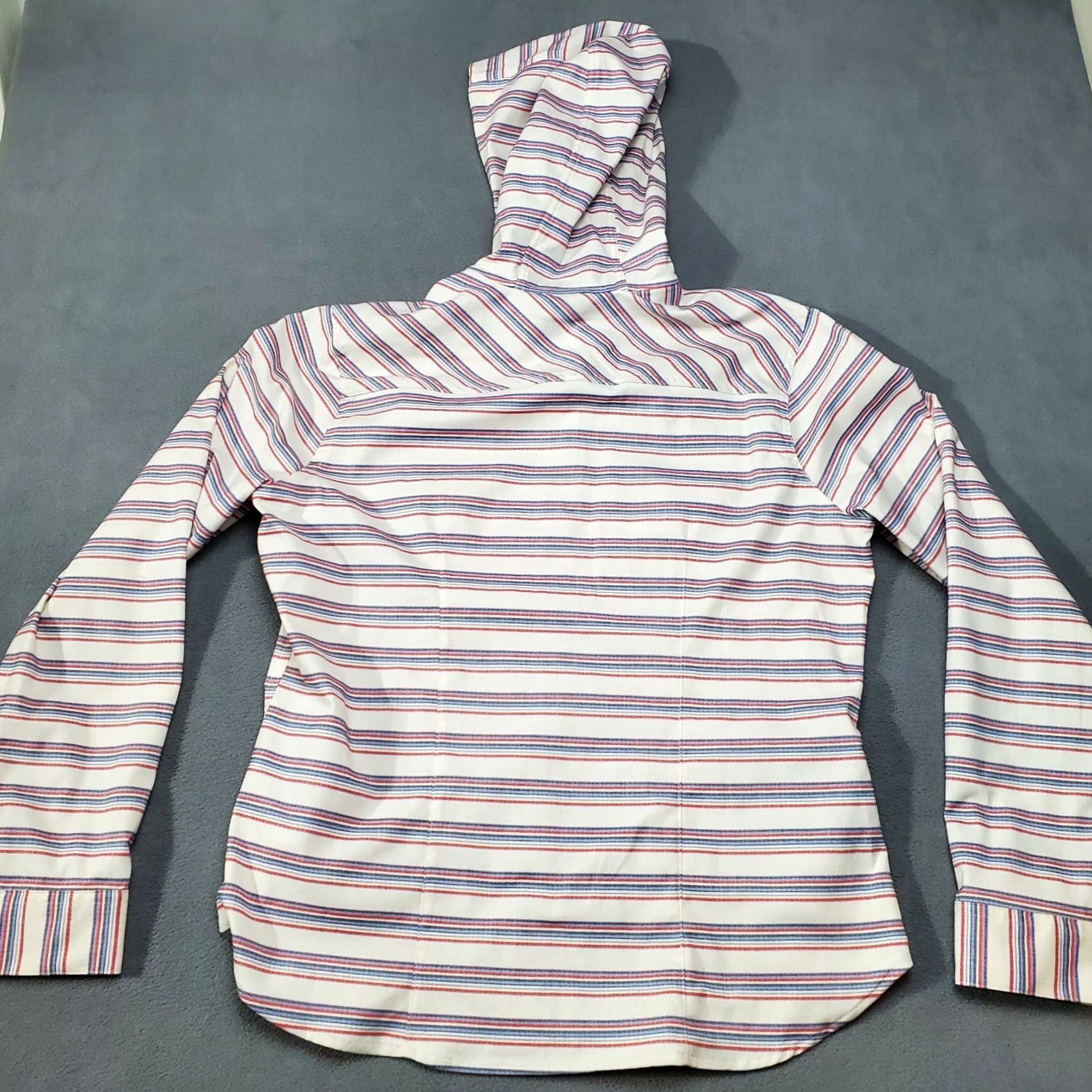 Mountain Hardwear Mountain Hardwear Hooded Long Sleeve Shirt Womens Large White Blue Red Striped Outdoor Size L / US 10 / IT 46 - 2 Thumbnail