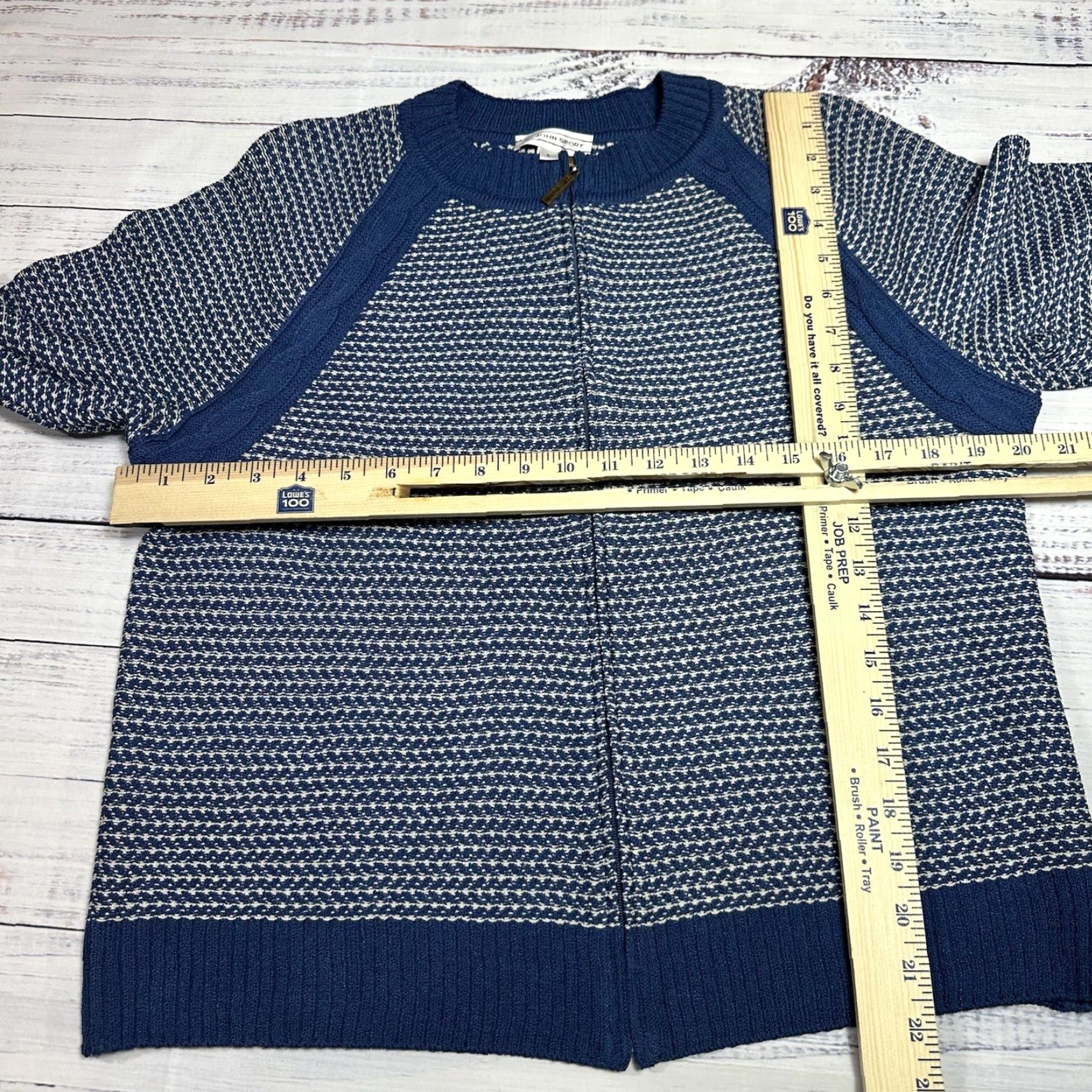 St. John St. John Sport Full Zip Sweater Womens L Blue White Indigo Wool Blend Knit Shirt Cardigan? Size L / US 10 / IT 46 - 2 Thumbnail