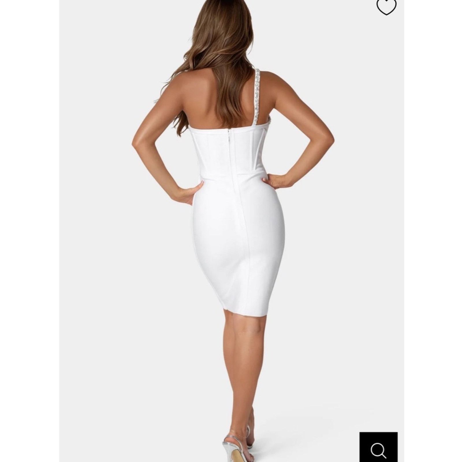 Bebe Bebe White One-Shoulder Rhinestone-Trim Bodycon Dress size S Size S / US 4 / IT 40 - 2 Thumbnail