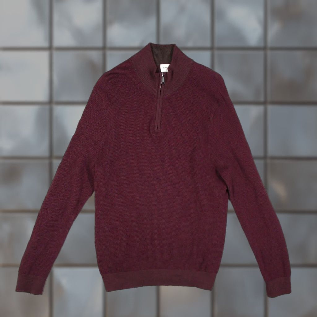 Bonobos Bonobos Sweater Mens Large Red Cashmere 1/4 Zip Mock Neck Waffle Knit Pullover Size US L / EU 52-54 / 3 - 1 Thumbnail