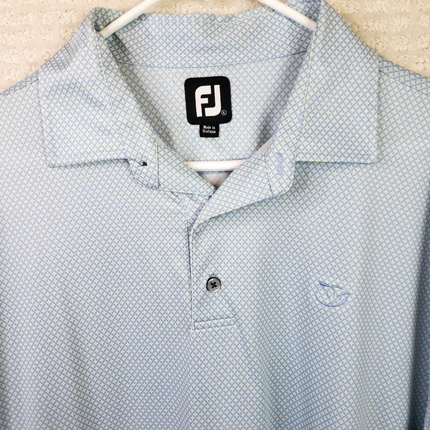 Footjoy FootJoy Short Sleeve Polo Shirt Mens XL Blue Yellow Geometric Button-Down Collared Logo Embroidered Moisture Wicking Regular Fit Golf Polo FJ Size US XL / EU 56 / 4 - 3 Thumbnail