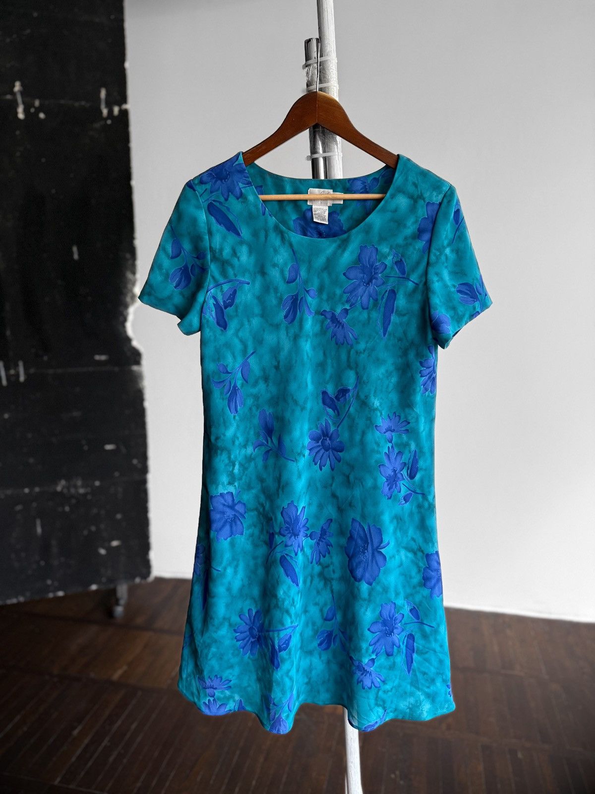 Vintage Jacqueline Ferrar Womens Vintage Blue Floral Dress SS Shift Size L / US 10 / IT 46 - 1 Thumbnail