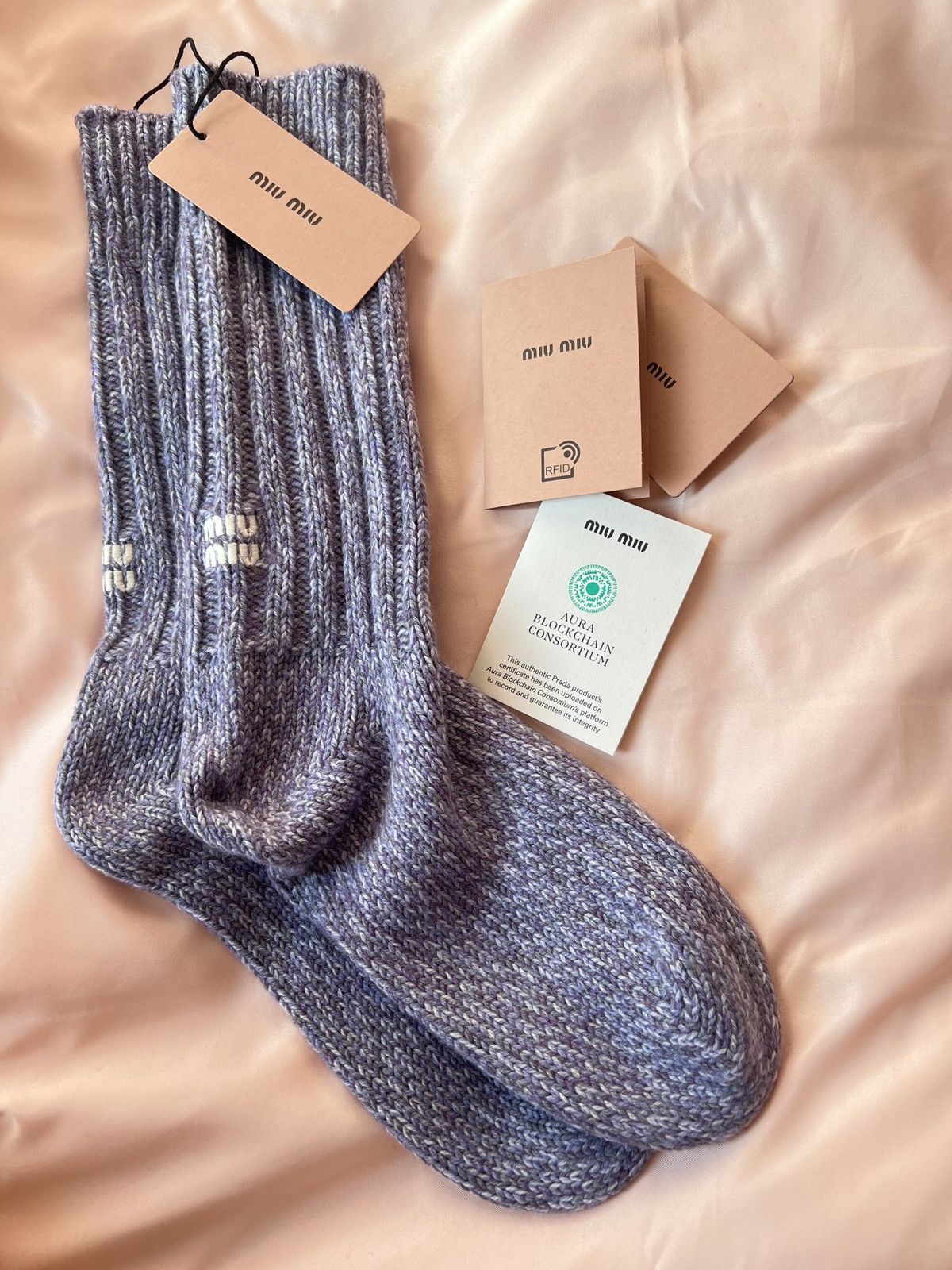Miu Miu 🔥 Miu Miu cashmere wool logo socks Size ONE SIZE - 4 Thumbnail