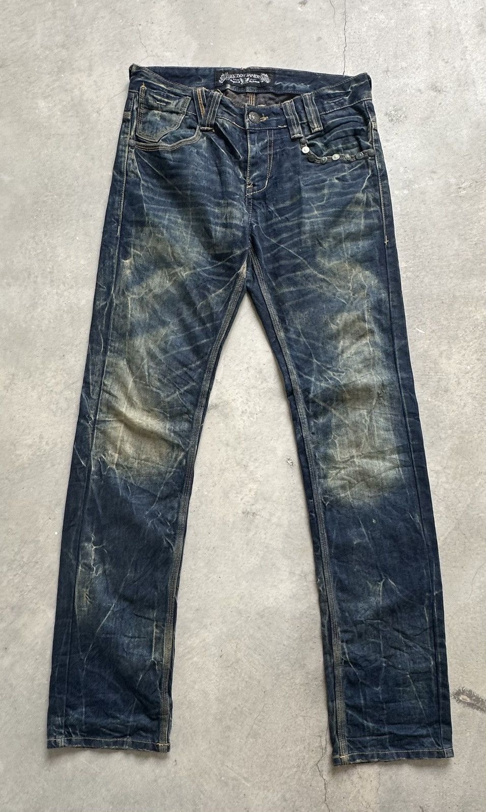 14th Addiction REDPEPPER FADING TATTOO LONG FLARED JEANS Size US 34 / EU 50 - 1 Thumbnail