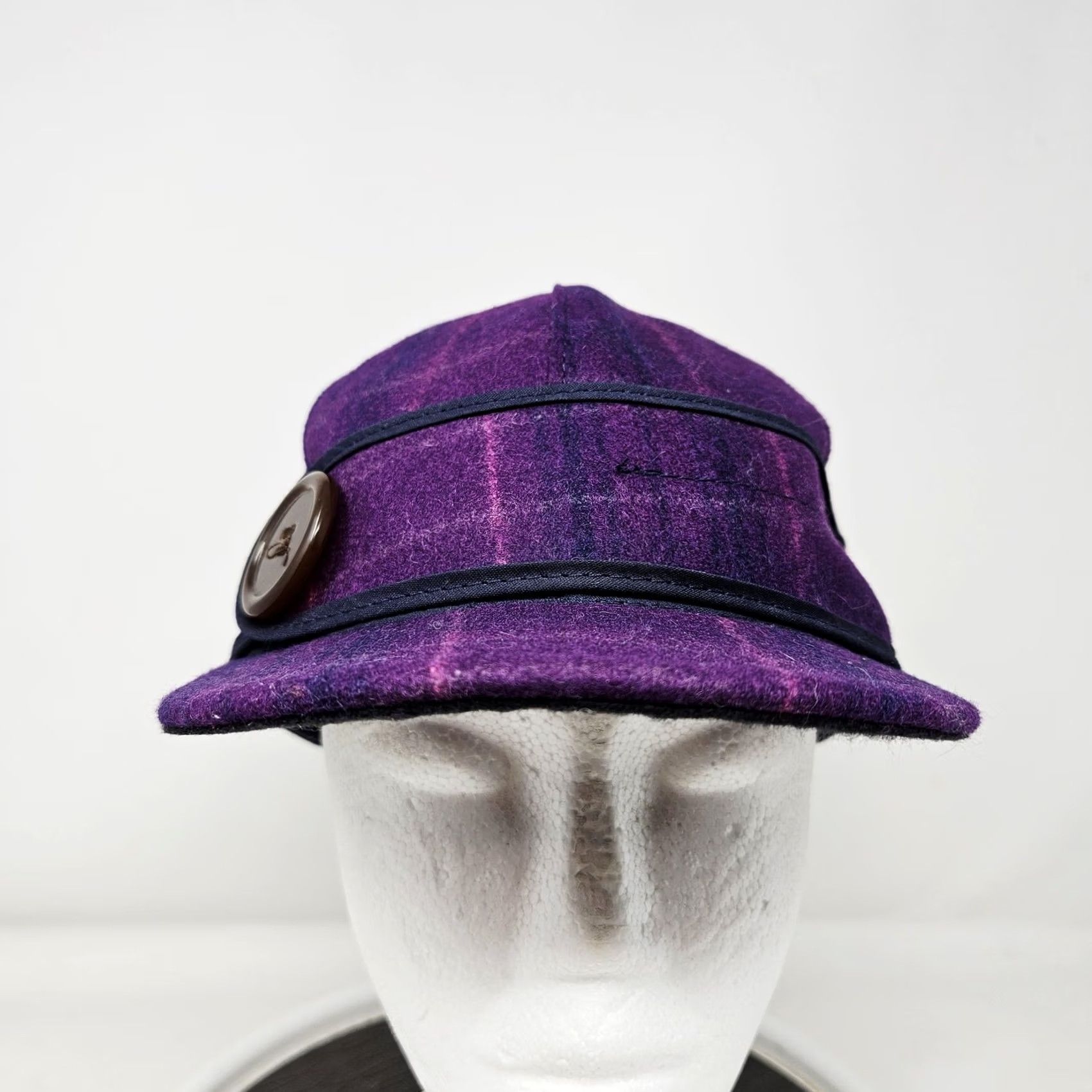 Vintage Stormy Kromer Hat Cap Fitted Womens 6 7/8 Purple Plaid Wool Lined USA Winter Cap Size ONE SIZE - 2 Thumbnail