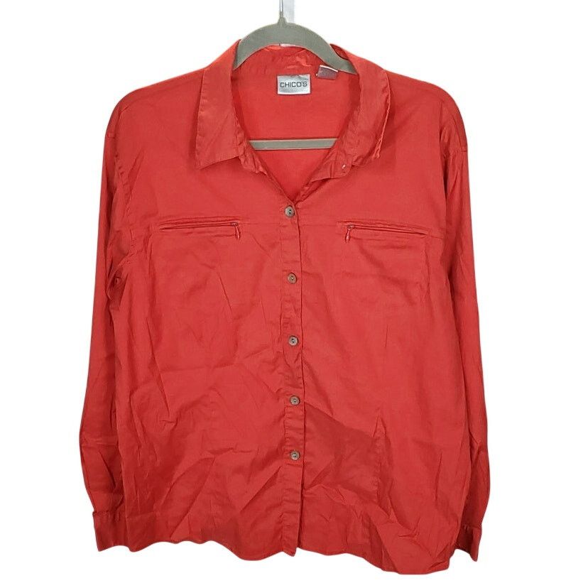 Chicos Chicos Coral Zip Pocket Button Up Shirt Long Sleeve 2 Size L / US 10 / IT 46 - 1 Thumbnail