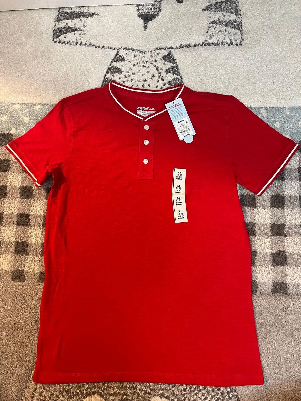 Other Kids XL 14 Red Henley Tee Short Sleeve NWT Unisex Size ONE SIZE - 2 Thumbnail