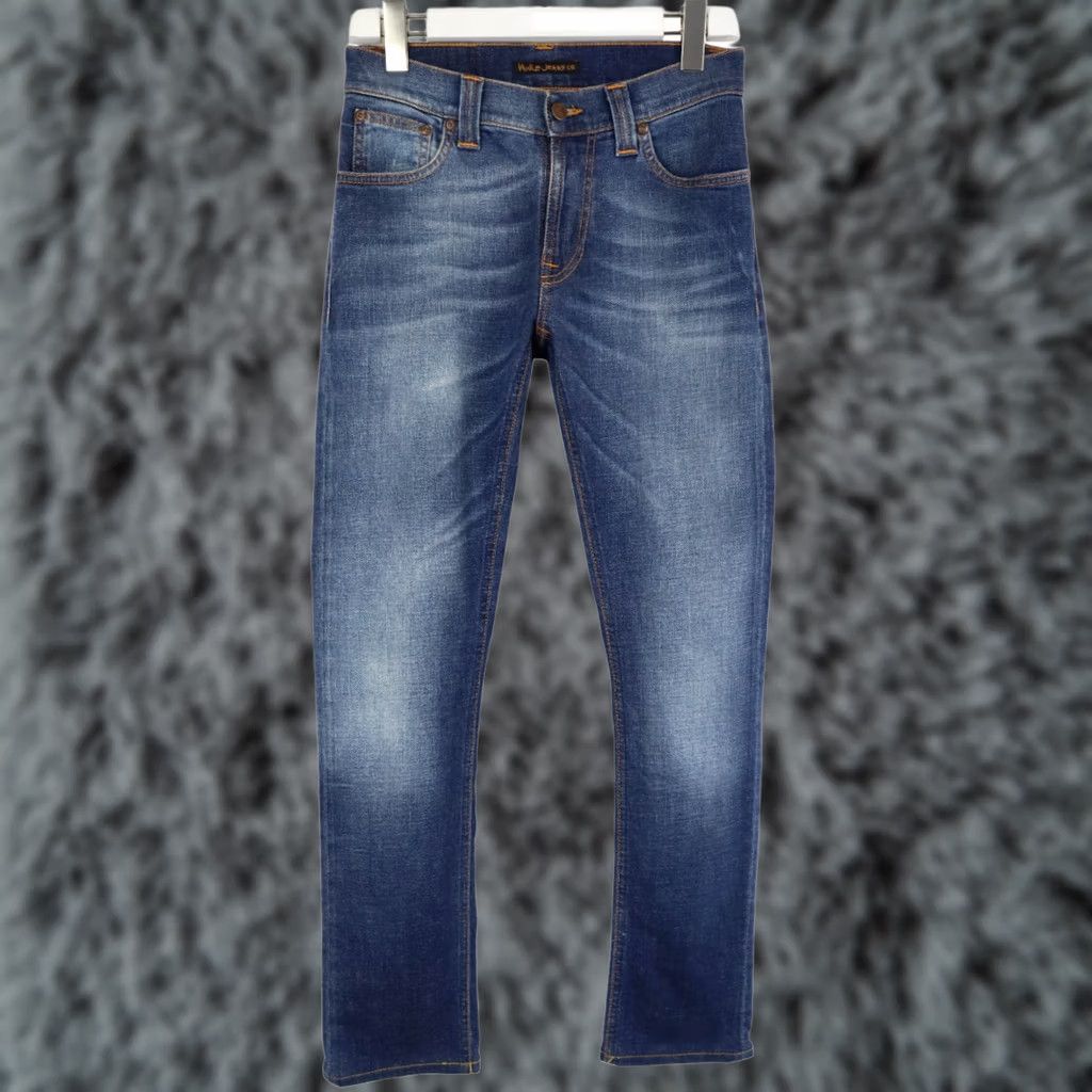 Vintage NUDIE Thin Finn Org. Cloudy Blue Jeans Men's W27/L32 Stretch Blue Size US 27 - 1 Thumbnail