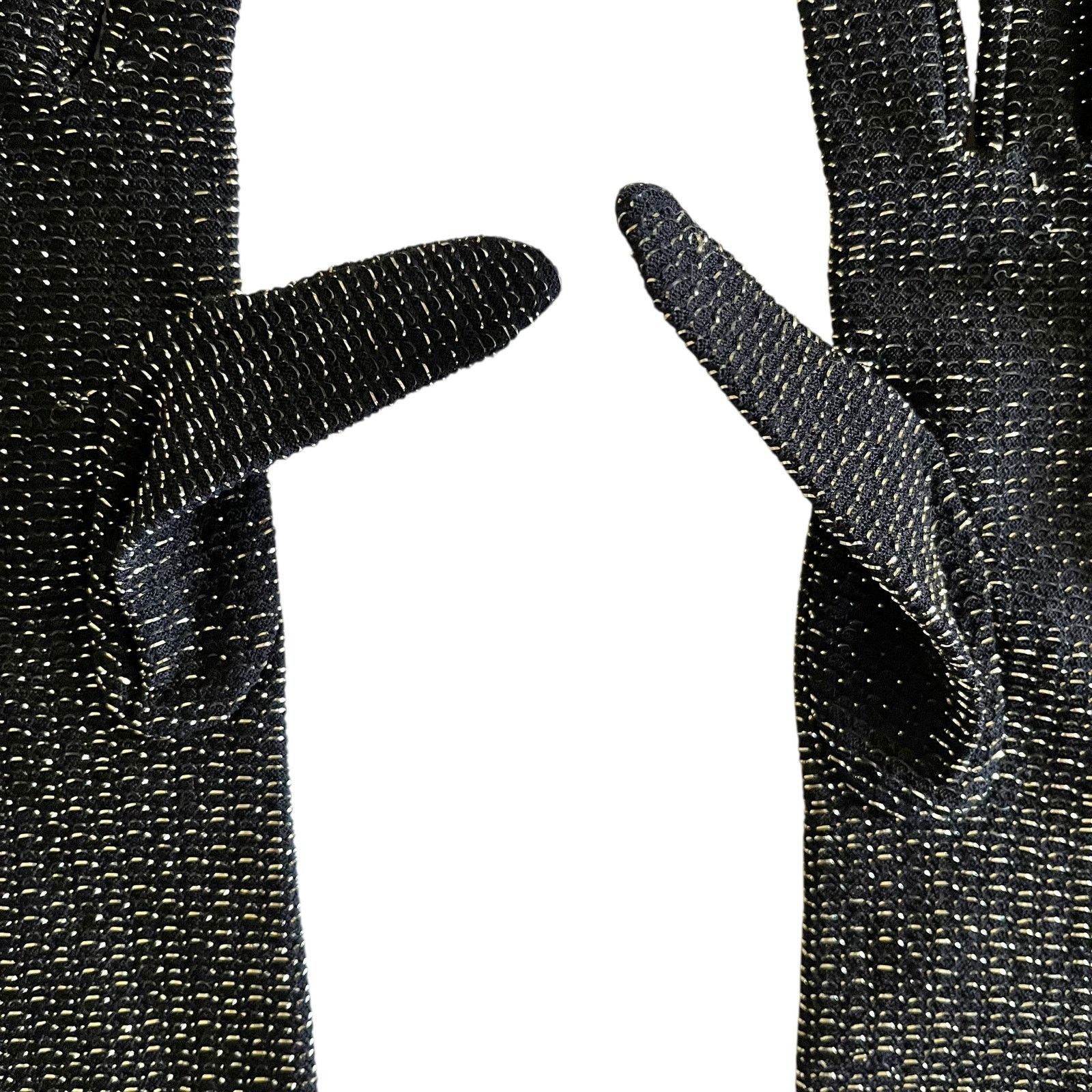 Vintage Vintage Sparkling Silver Black Long Forearm Gloves - Size S Size ONE SIZE - 5 Thumbnail